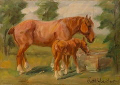Kurt Glauber (1886-1963) - Mid 20th Century Oil, Horses Watering