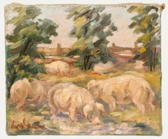 Kurt Glauber (1886-1963) - Mitte 20. Jahrhundert Öl, Schweine beim Wühlen