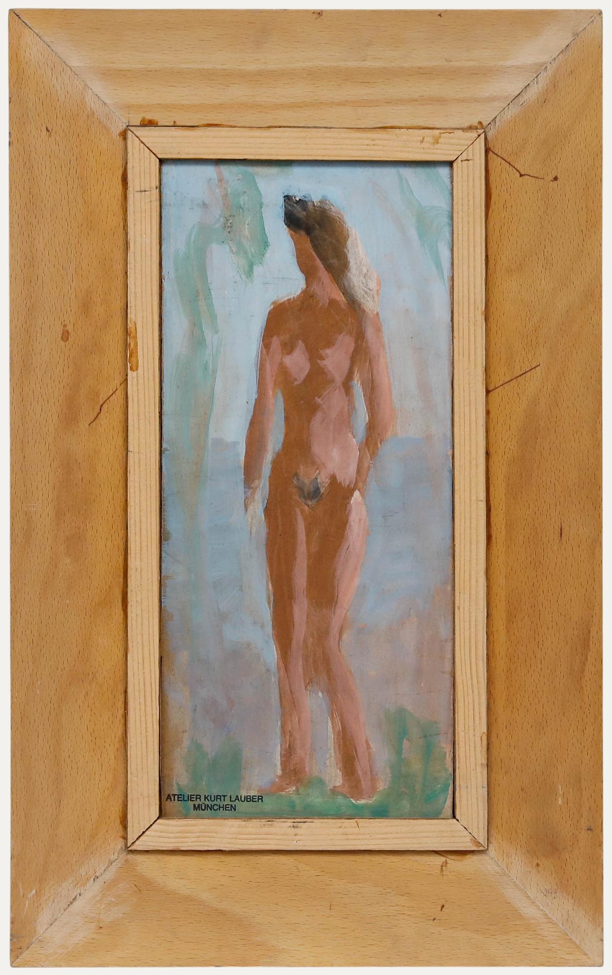 Kurt Lauber (1893-1971) - Gerahmtes Öl aus der Mitte des 20. Jahrhunderts, Stehender weiblicher Akt
