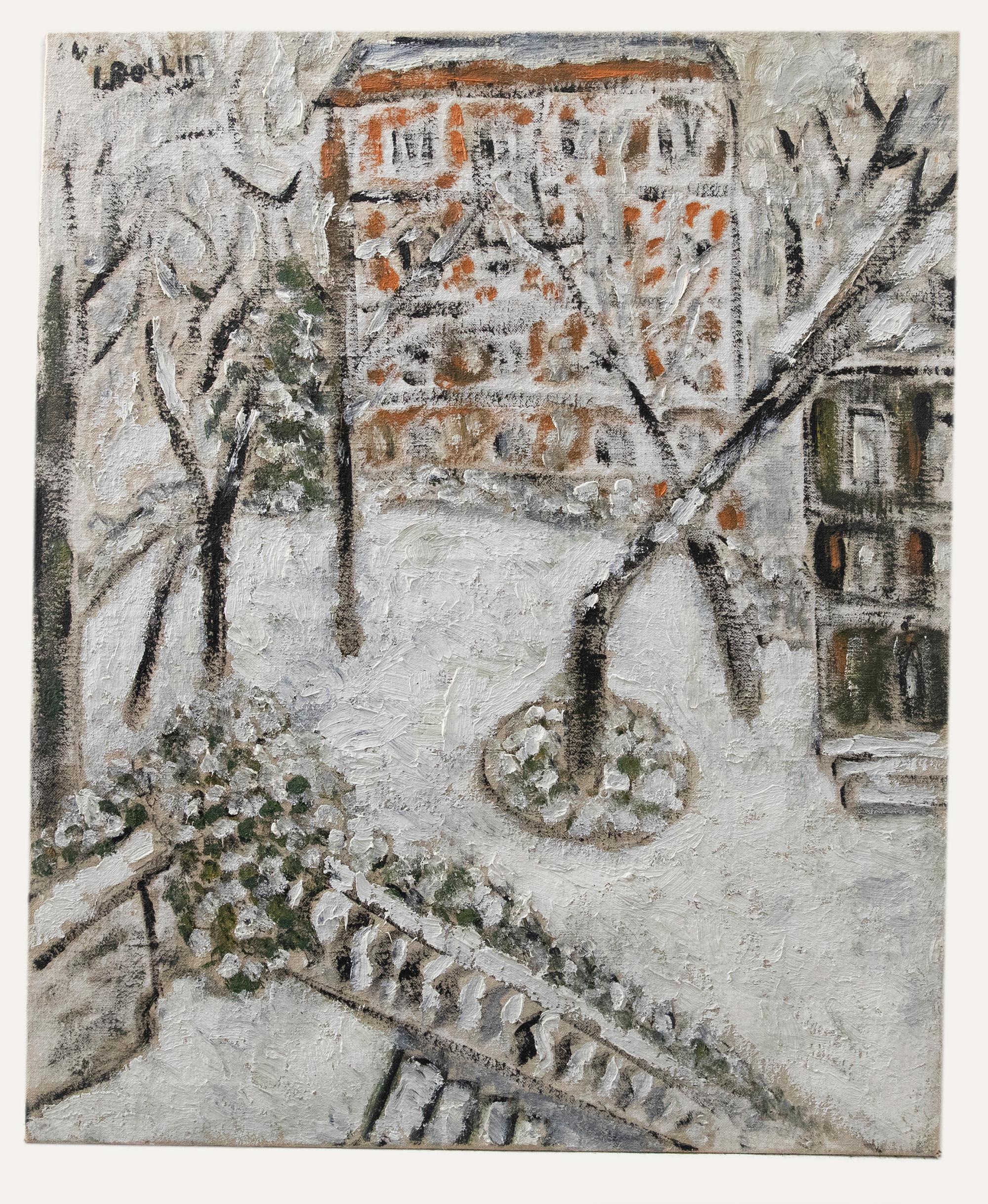 L. Bollin - Mid 20th Century Oil, The Square Under Snow - Painting by Unknown