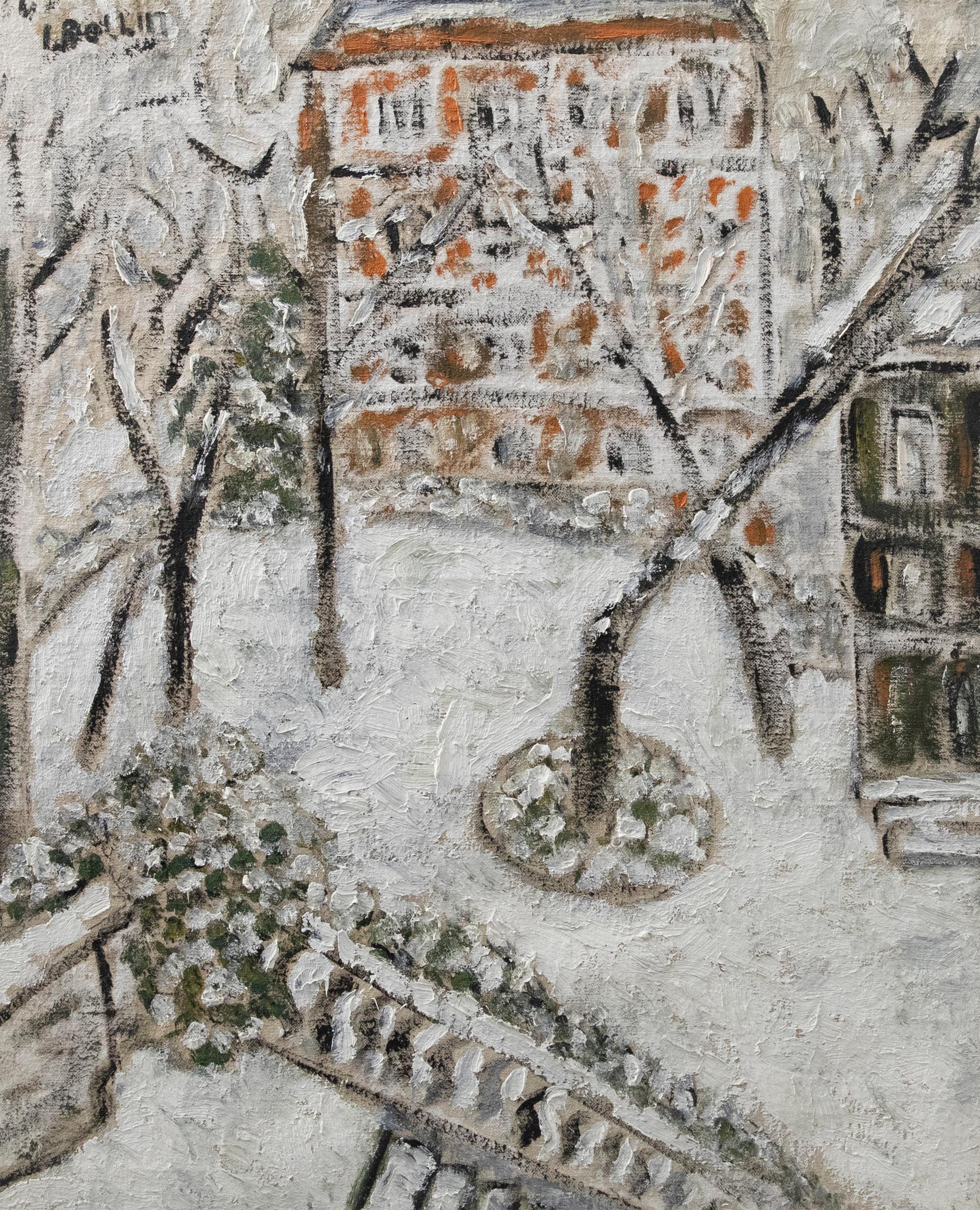 Unknown Landscape Painting - L. Bollin - Mid 20th Century Oil, The Square Under Snow