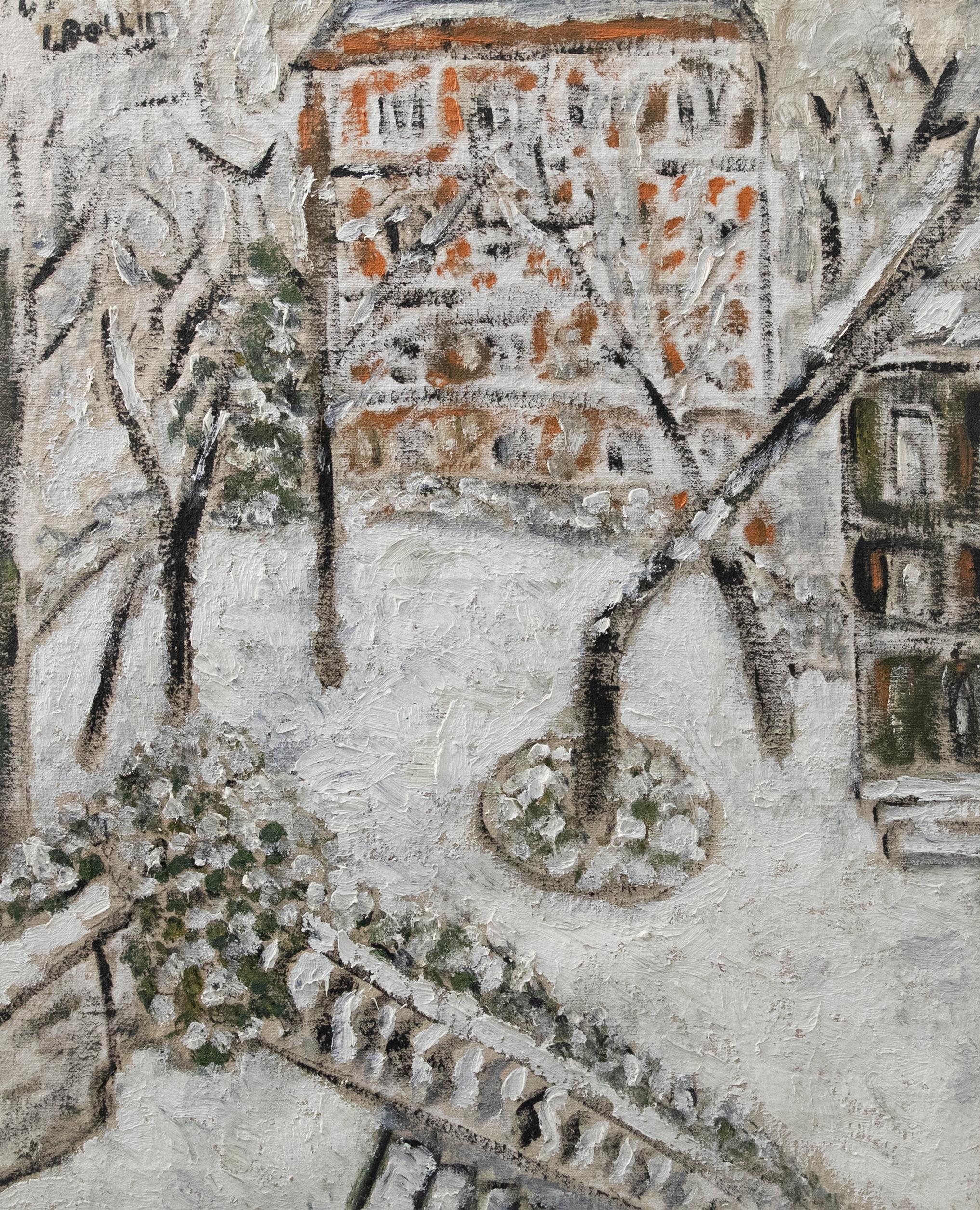 Unknown Landscape Painting – L. Bollin – Ölgemälde, „Der Quadrat unter Schnee“, Mitte des 20. Jahrhunderts