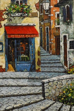 L. Catherine - Óleo contemporáneo enmarcado, Una calle adoquinada italiana