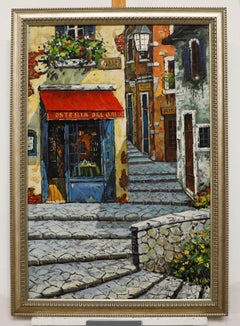 L. Catherine - Framed Contemporary Oil, An Italian Cobbled Street