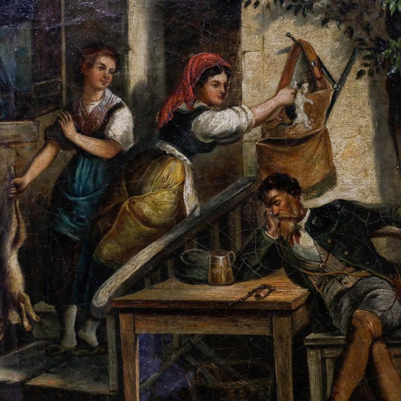 L. Gaffer - Late 19th Century Oil, Playing a Trick on the Sleeping Hunter For Sale 1