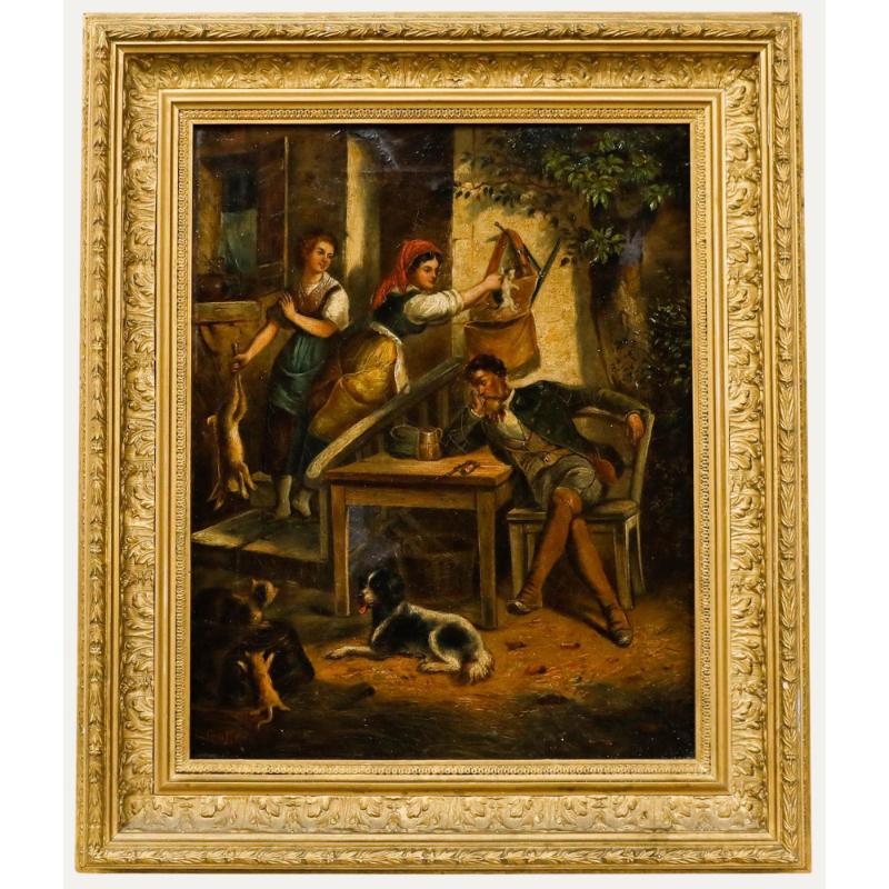 L. Gaffer - Late 19th Century Oil, Playing a Trick on the Sleeping Hunter