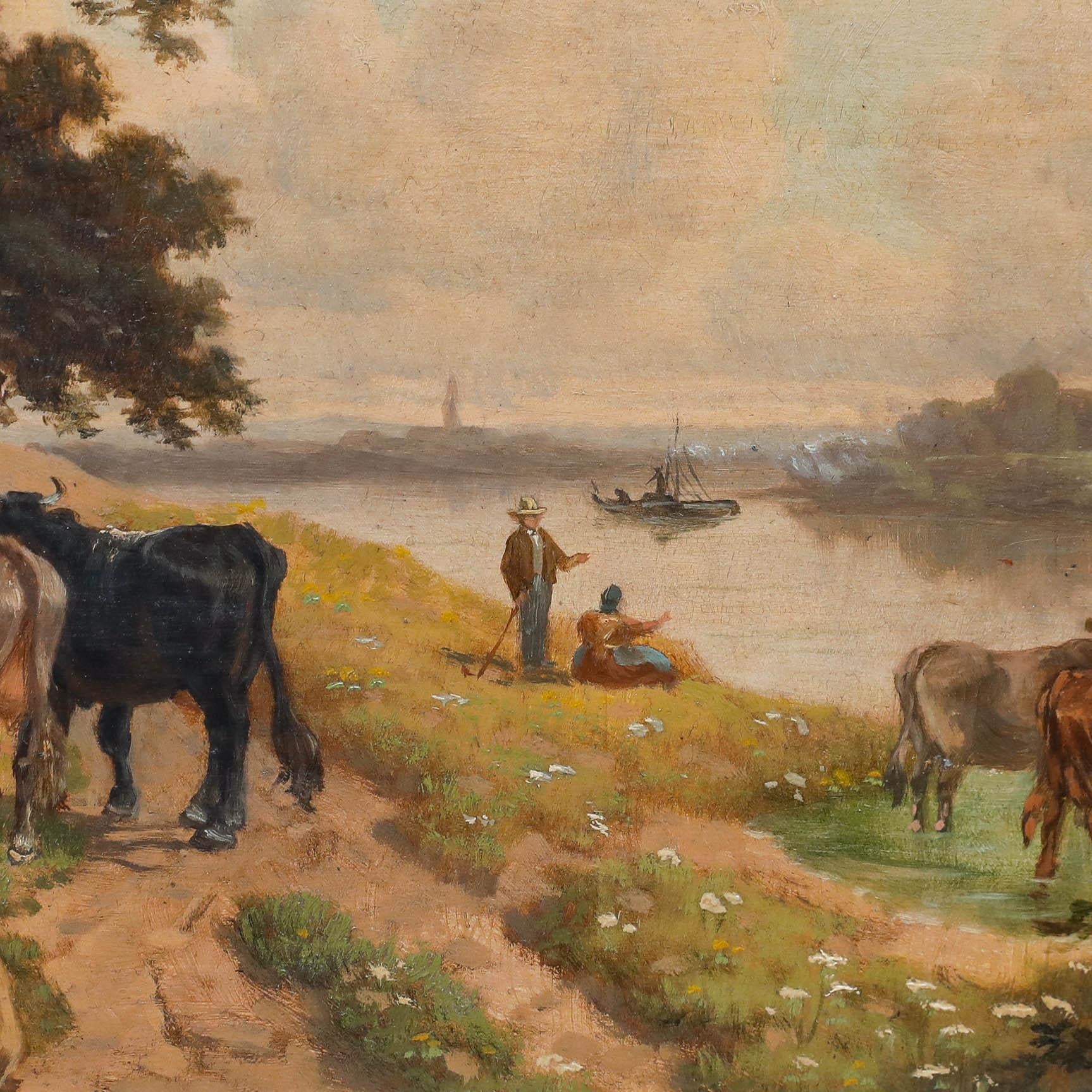 L. Gerhard - Olio del primo Novecento, Mucche accanto a un fiume in vendita 1