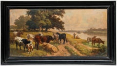 L. Gerhard - Olio del primo Novecento, Mucche accanto a un fiume