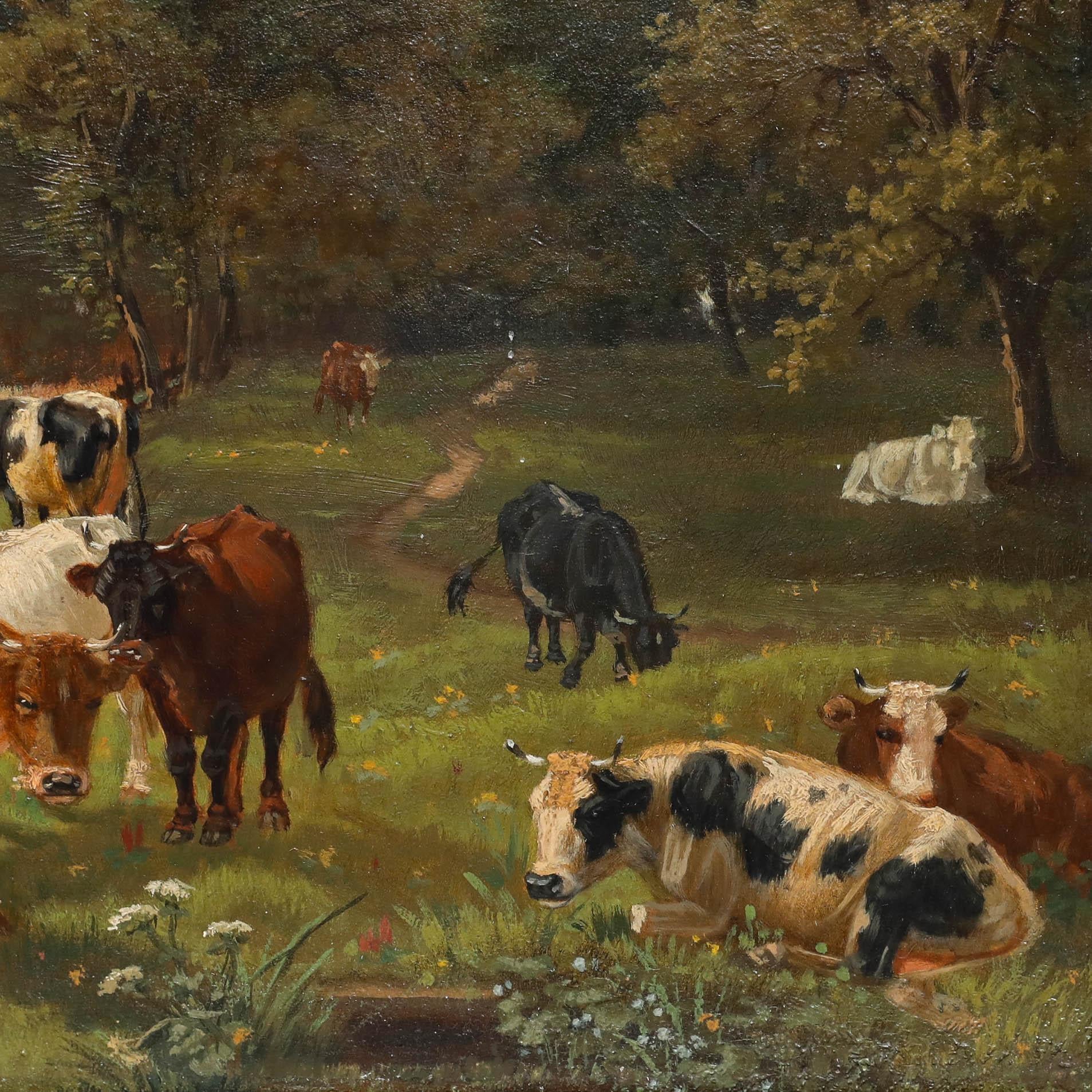 L. Gerhard - Olio dell'inizio del XX secolo, Mucche nel recinto in vendita 1