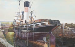 L. K. James - Framed 20th Century Oil, Steam Tug Under Repair