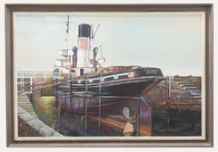 L. K. James - Framed 20th Century Oil, Steam Tug Under Repair