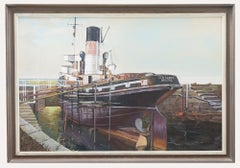 Vintage L. K. James - Framed 20th Century Oil, Steam Tug Under Repair