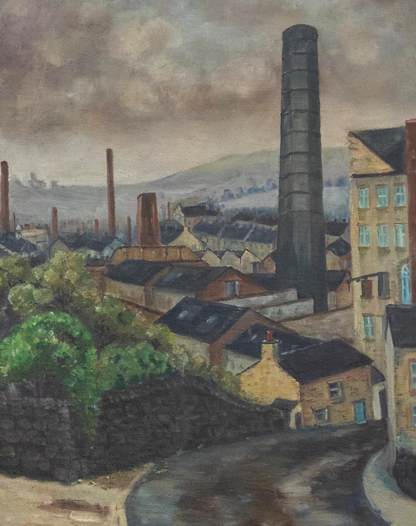 L M Williams Bailey - Framed 1969 Oil, Lancashire Mill Town - Painting by Unknown
