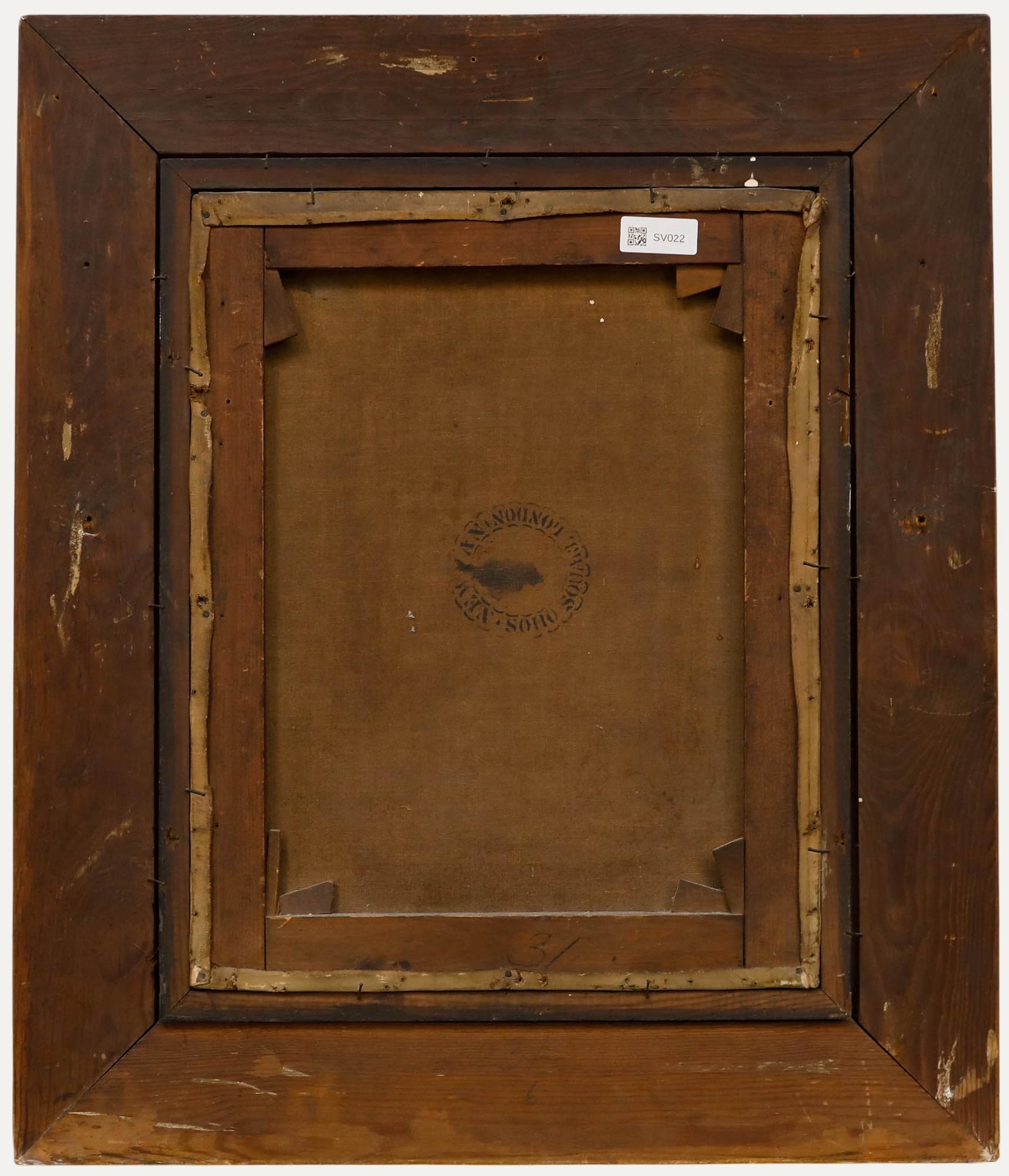 L. Sampson - Gerahmtes Öl von 1893, Älterer Mann am Feuer (Braun), Figurative Painting, von Unknown