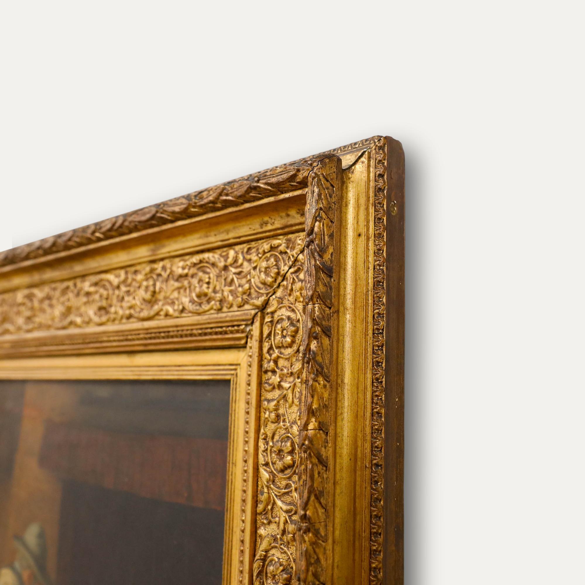 L. Sampson - Gerahmtes Öl von 1893, Älterer Mann am Feuer im Angebot 1