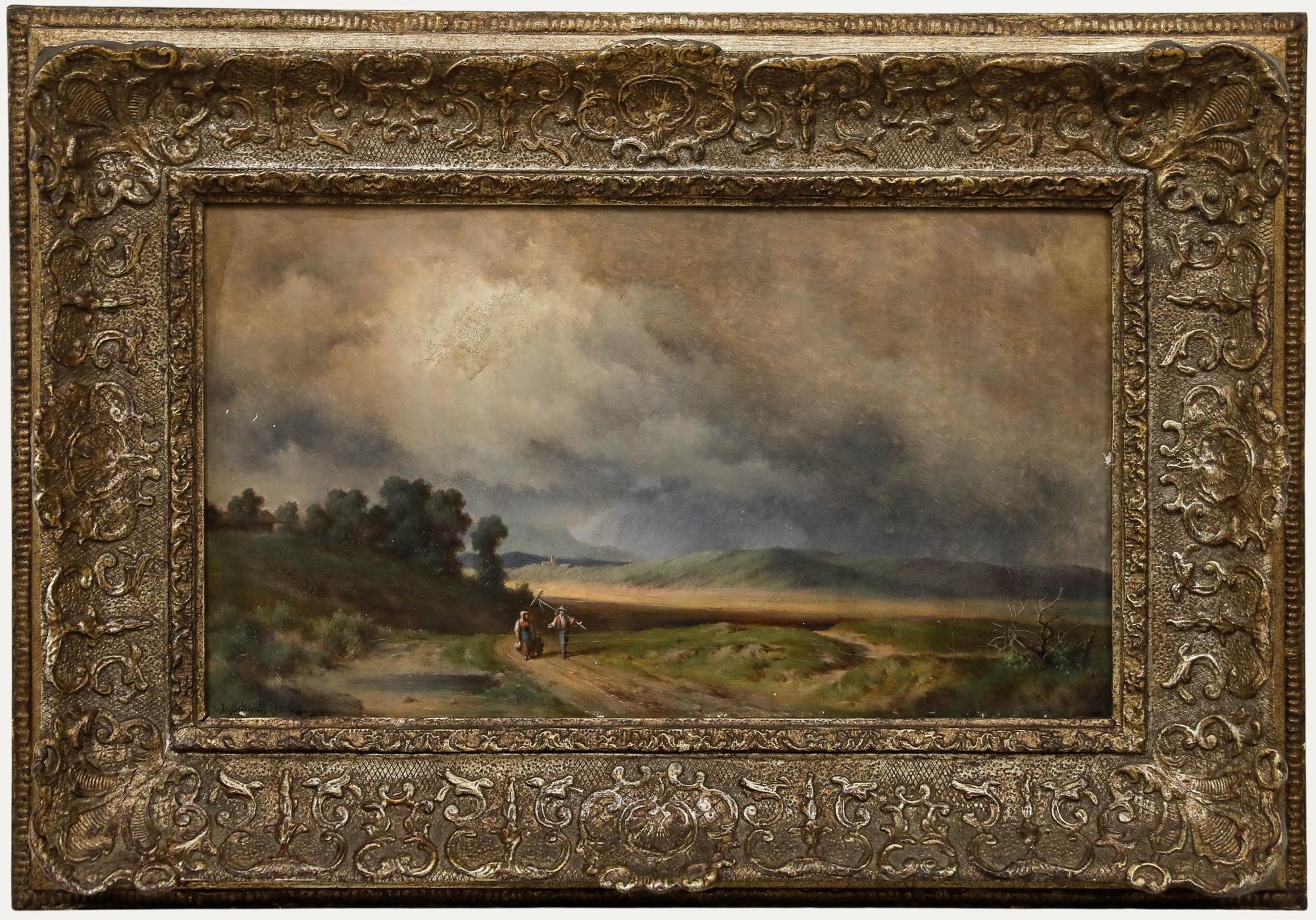 Unknown Landscape Painting - L. Schmitt - German School 1889 Oil, Homeward Bound