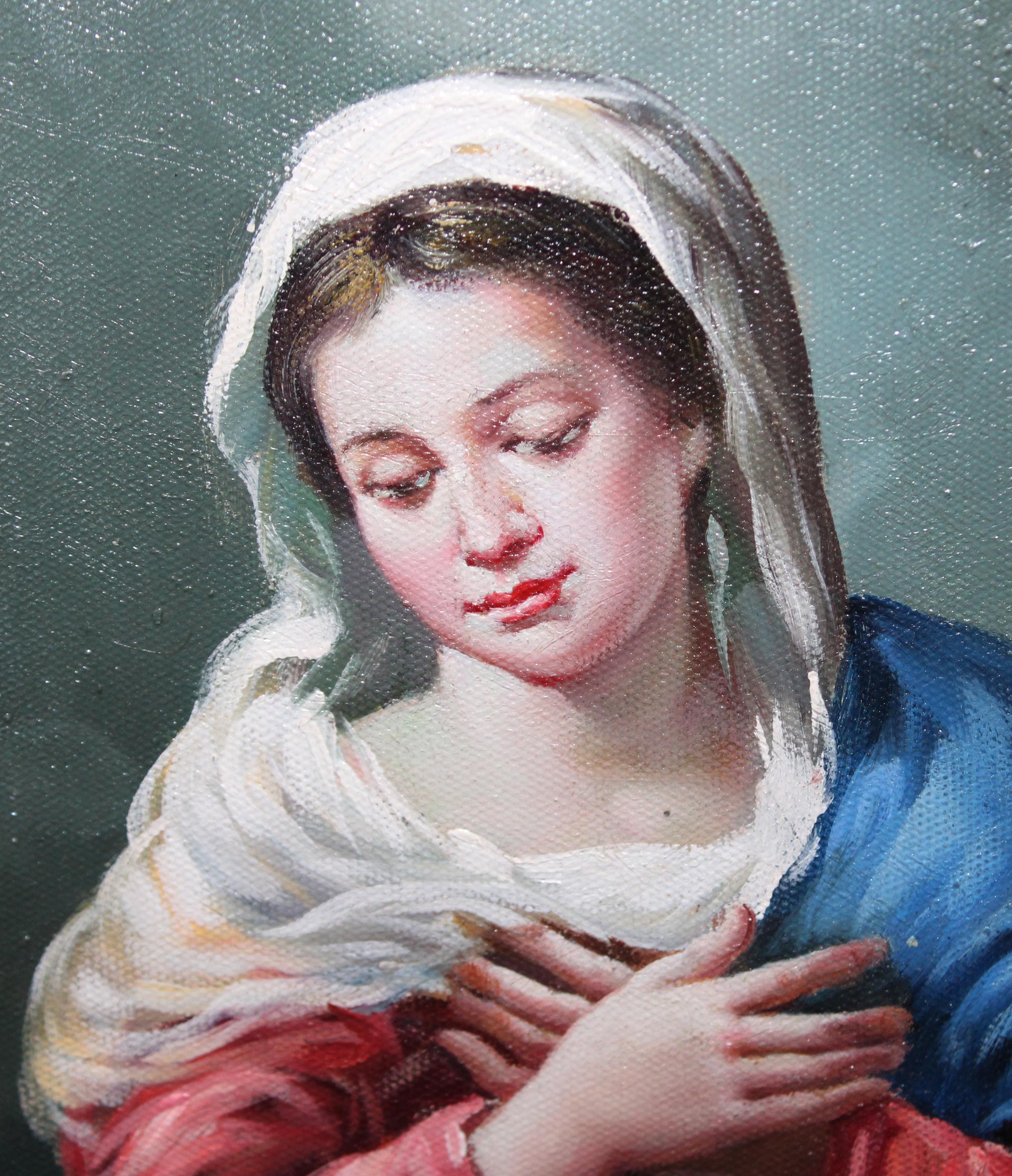 La Anunciación (Según Bartolome Esteban Murillo) - Óleo sobre tela - Figurative Painting Marrone di Unknown