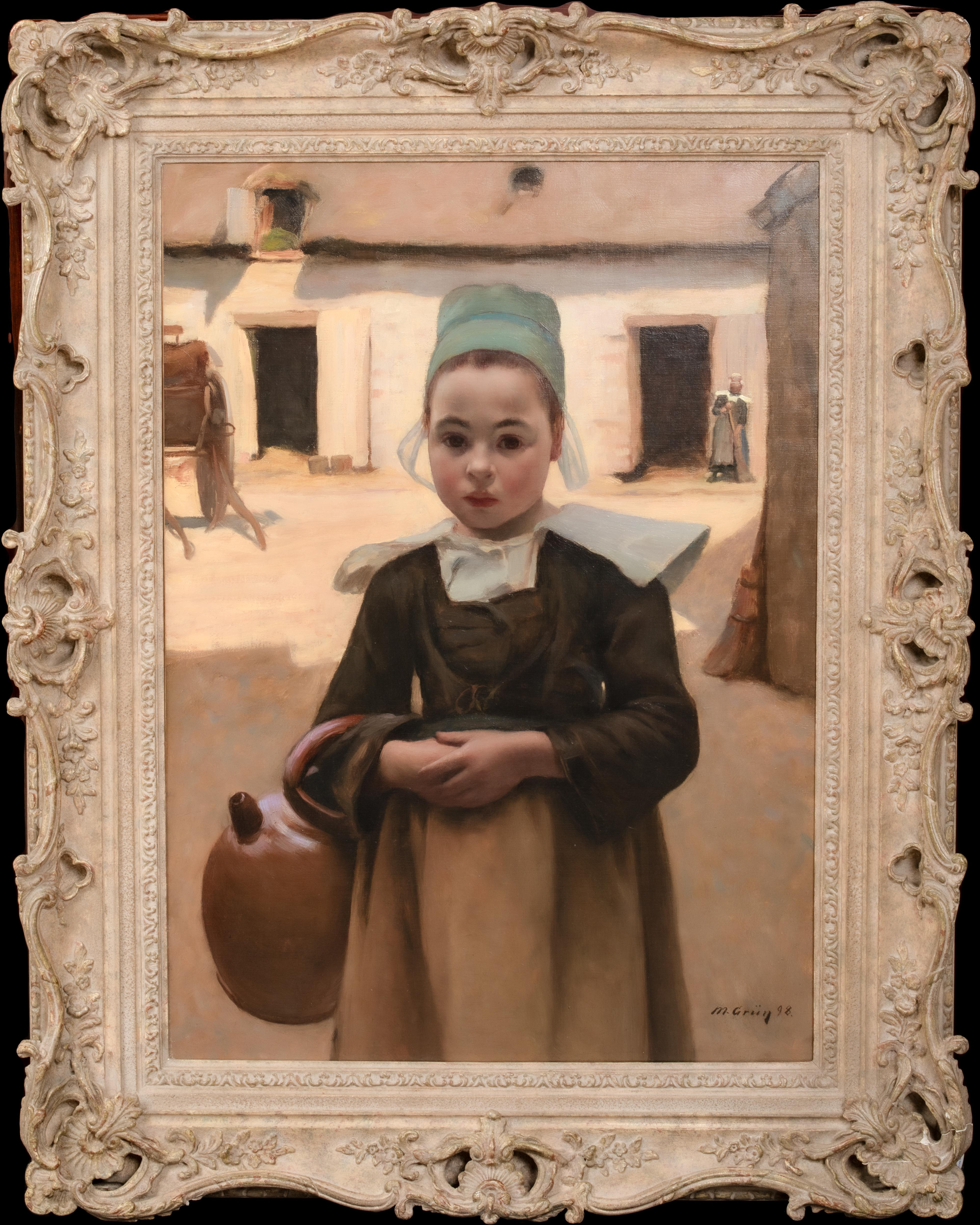 La Petite Laitière Bretonne, datiert 1898  von Maurice GRÜN (1869-1947) (Braun), Portrait Painting, von Unknown