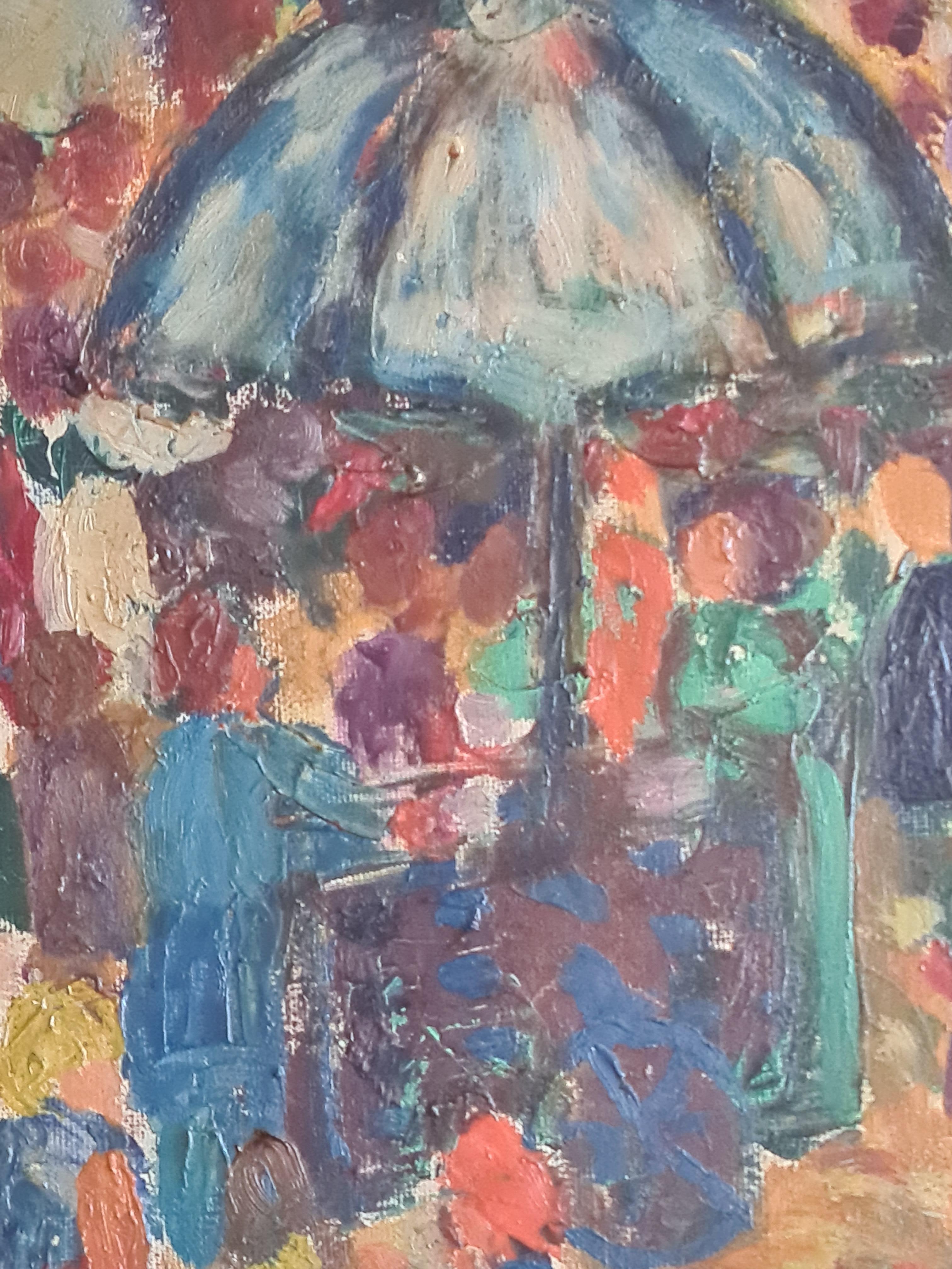La Place du Marché, Fauvist View of a Colourful French Market. Oil on Canvas. 1