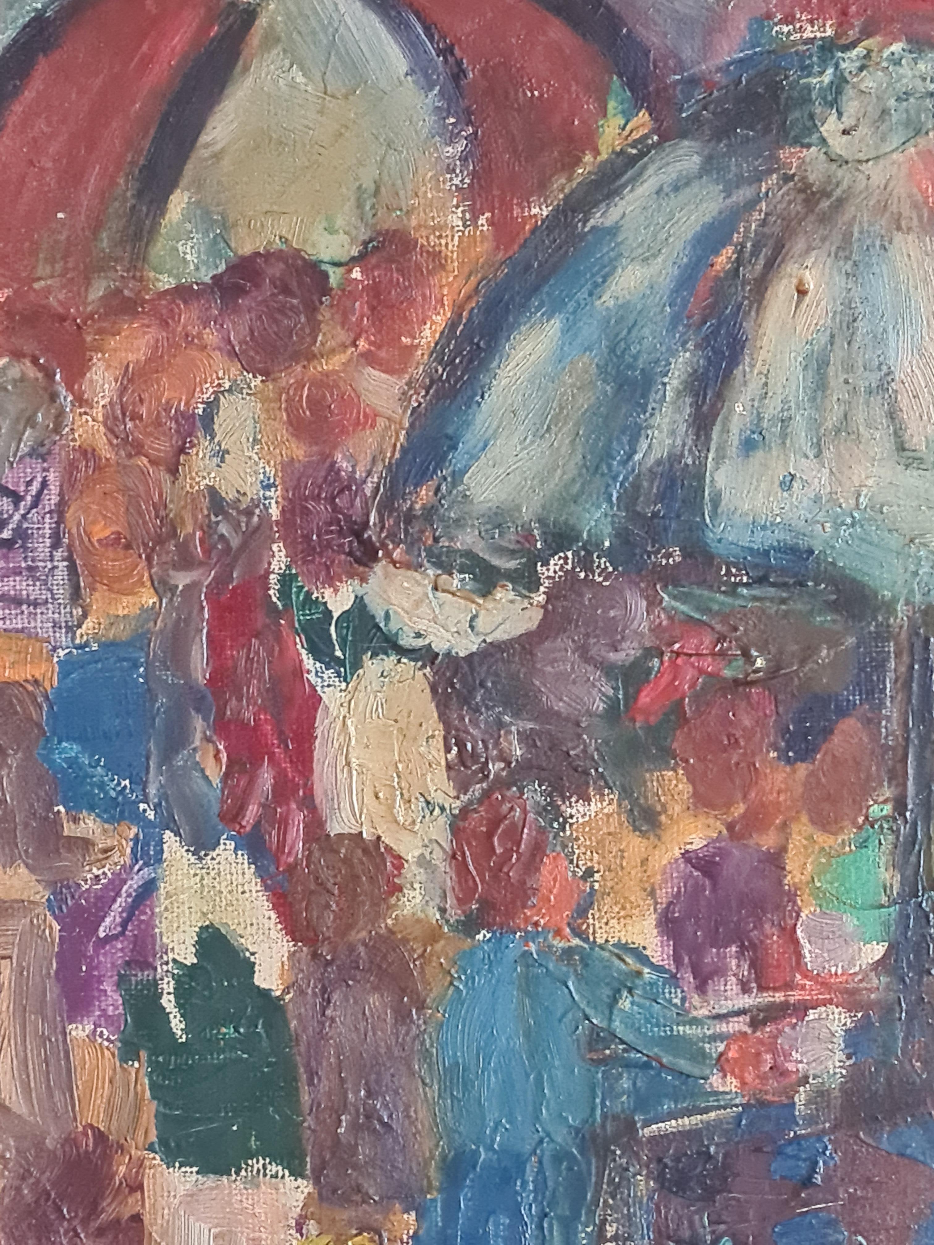 La Place du Marché, Fauvist View of a Colourful French Market. Oil on Canvas. 2