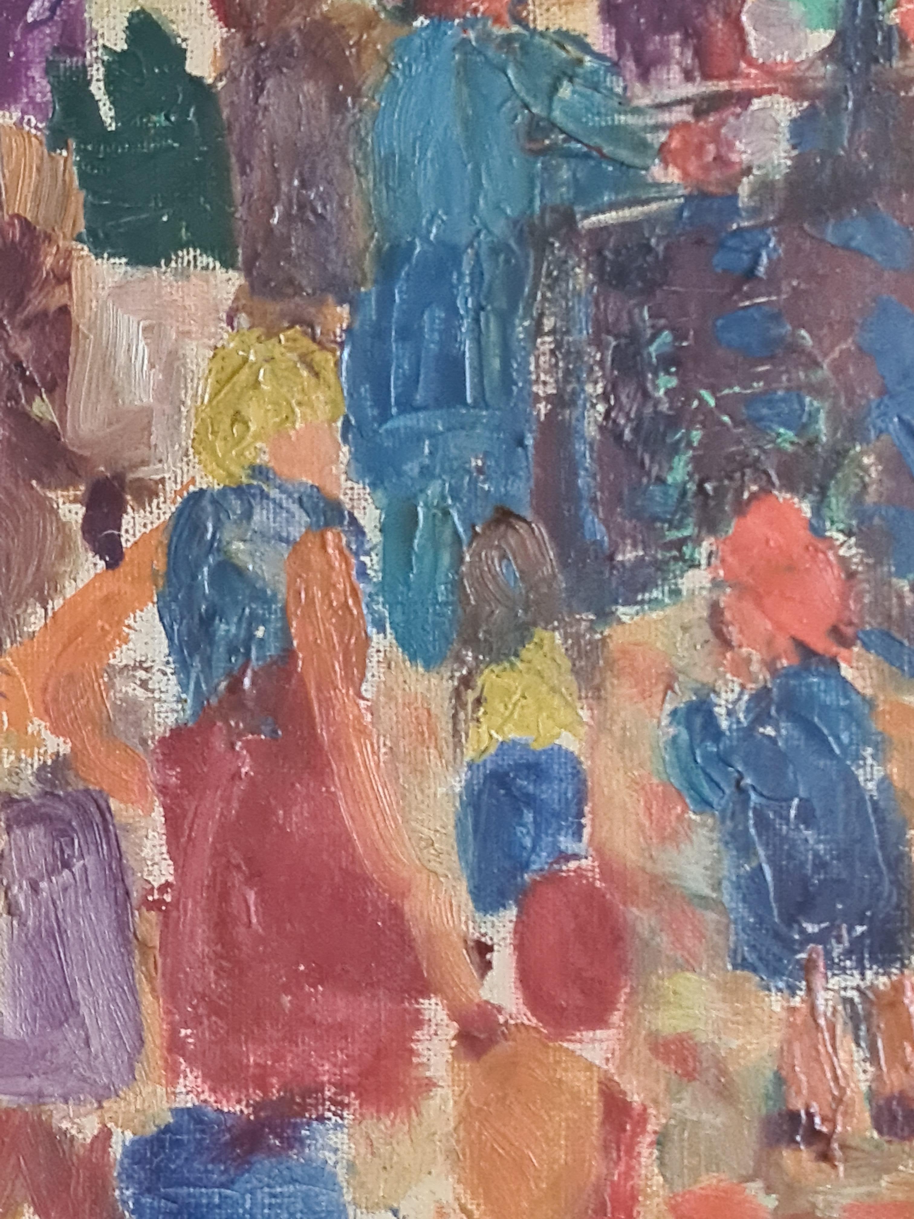 La Place du Marché, Fauvist View of a Colourful French Market. Oil on Canvas. 3