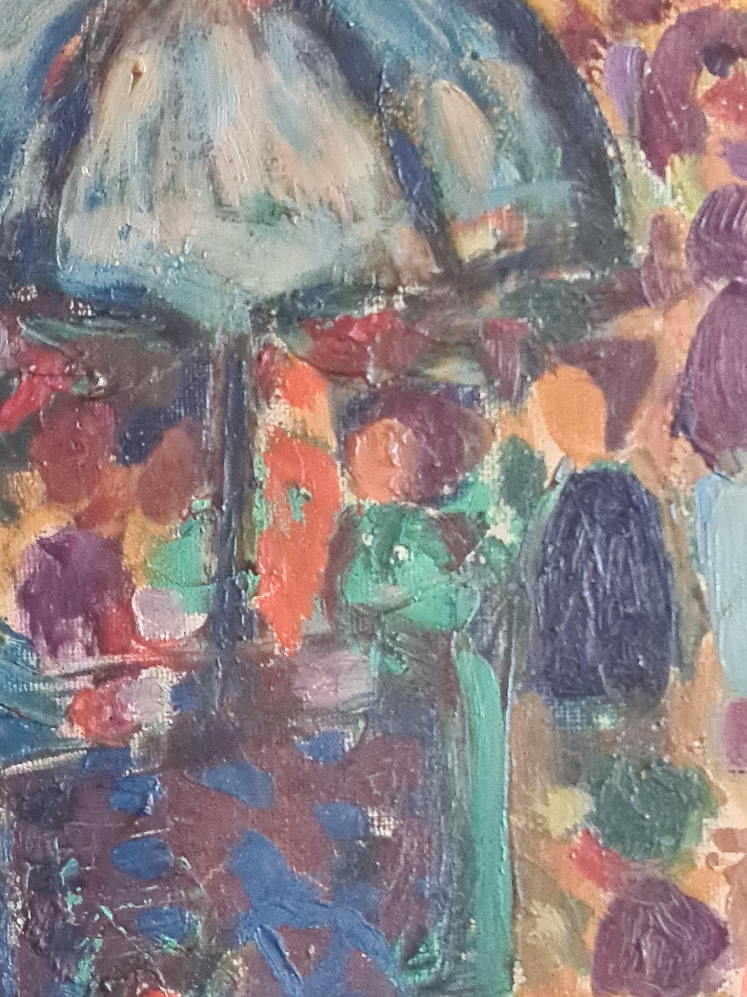 La Place du Marché, Fauvist View of a Colourful French Market. Oil on Canvas. 4