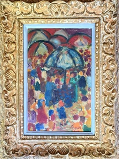 La Place du Marché, Fauvist View of a Colourful French Market. Oil on Canvas.