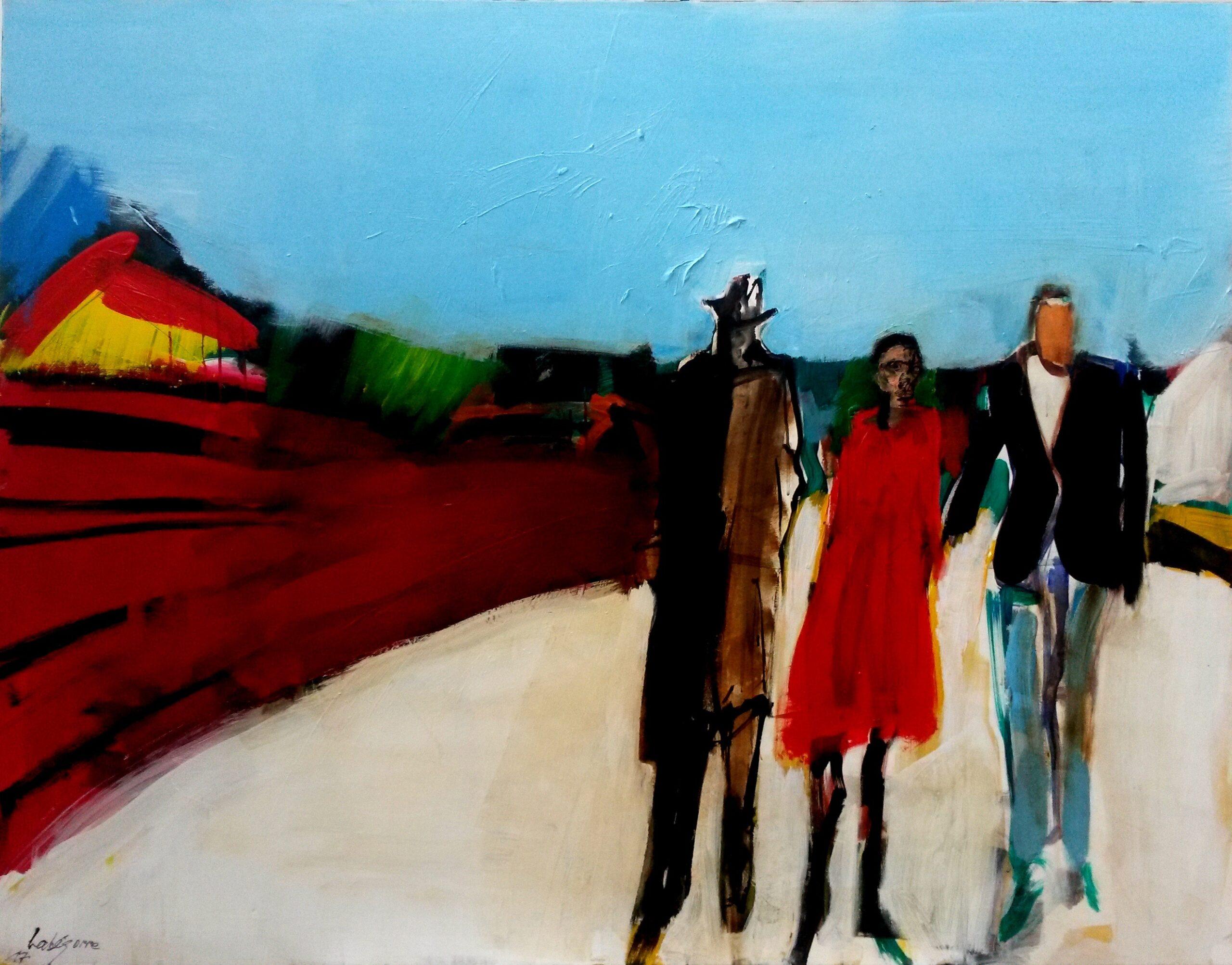 La promenade du dimanche von Serge Labégorre – Painting von Unknown