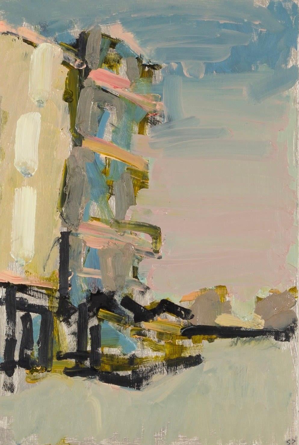 Unknown Abstract Painting - La Rochelle (Hôtel, Quai Duperré), Oil on Board Painting by Stephen Palmer, 2018