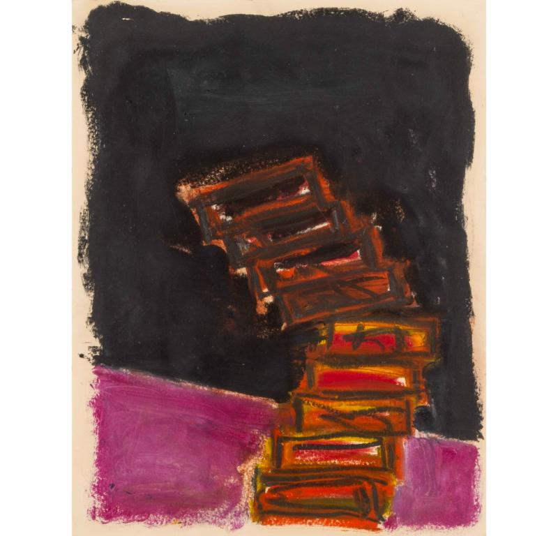 Unknown Abstract Painting - Ladder Series I, Oil Stick on Paper Painting by Basil Beattie, 2017