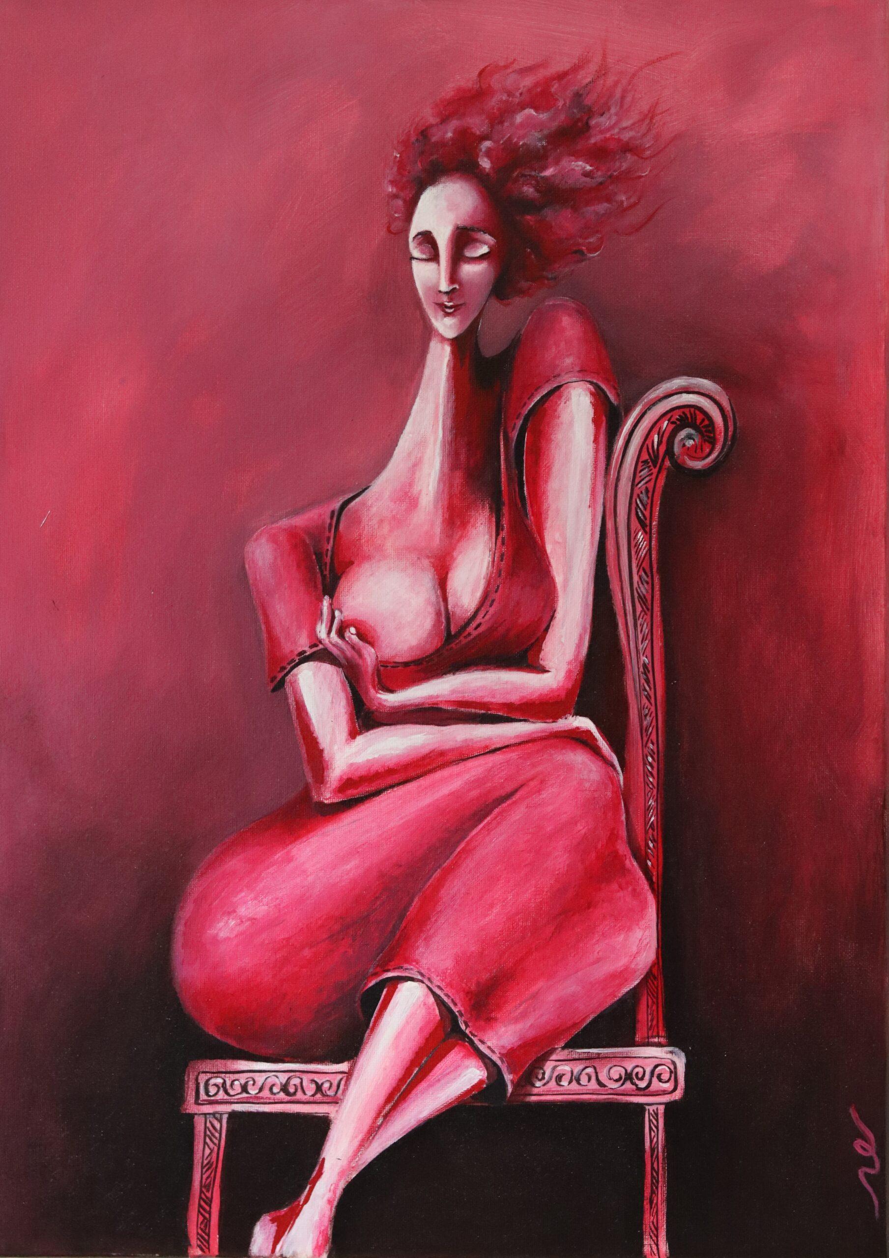 Damen Schönheit_Longing by Nour Khwies – Painting von Unknown