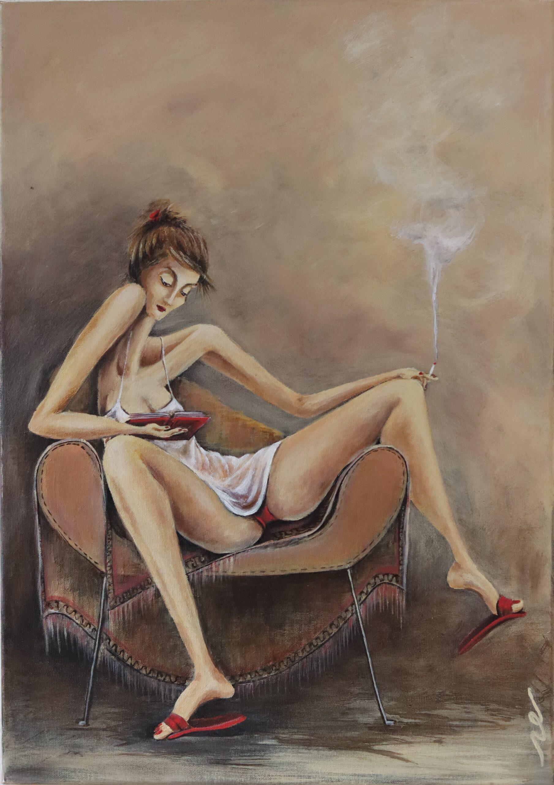Ladies Beauty_Reader by Nour Khwies - Painting by Unknown