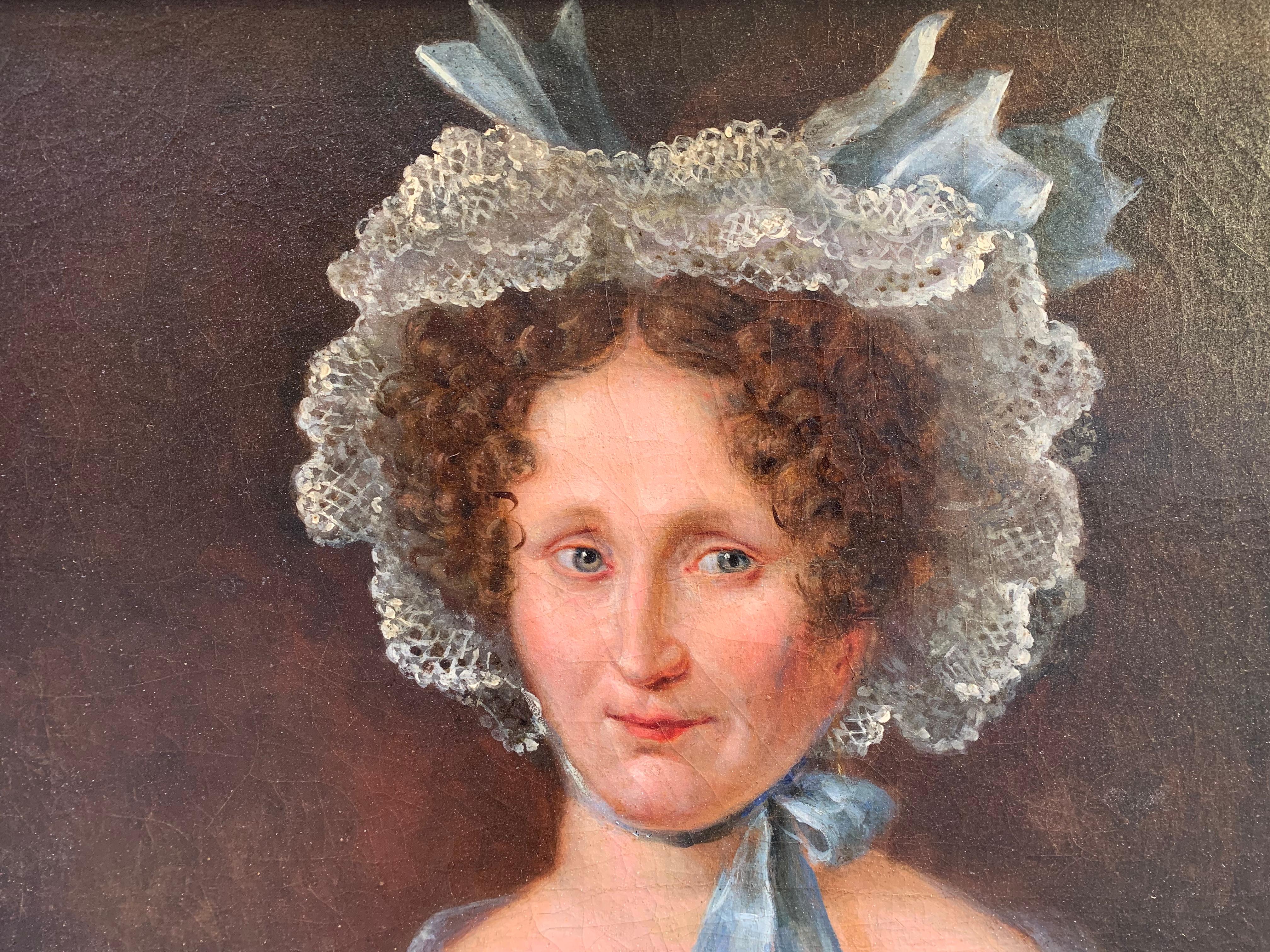 Dame, époque 1830, portrait avec bracelet en micromosaïque. - Romantique Painting par Unknown