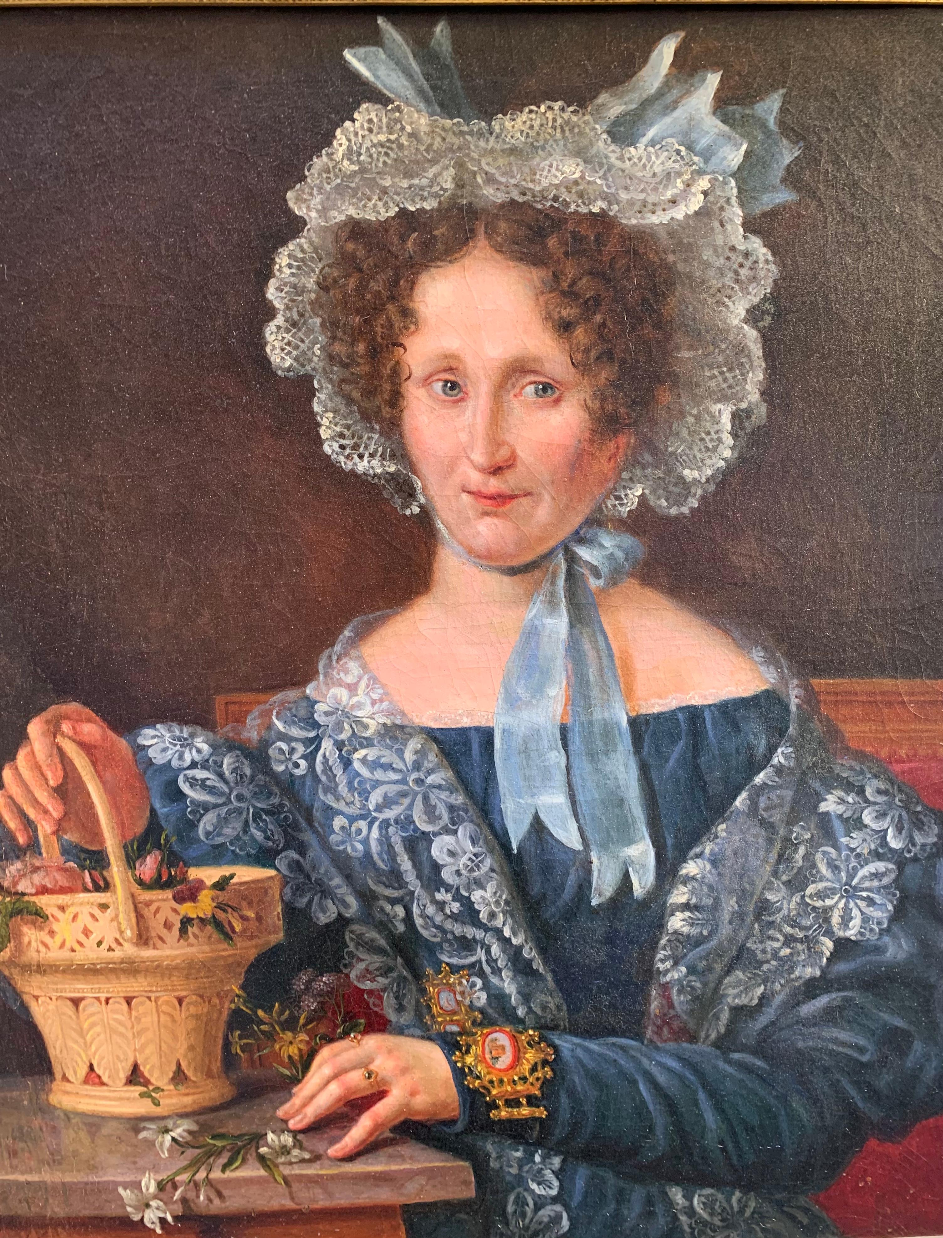 Unknown Portrait Painting - Lady, 1830 Era, Portrait With Micromosaic Bracelet. 