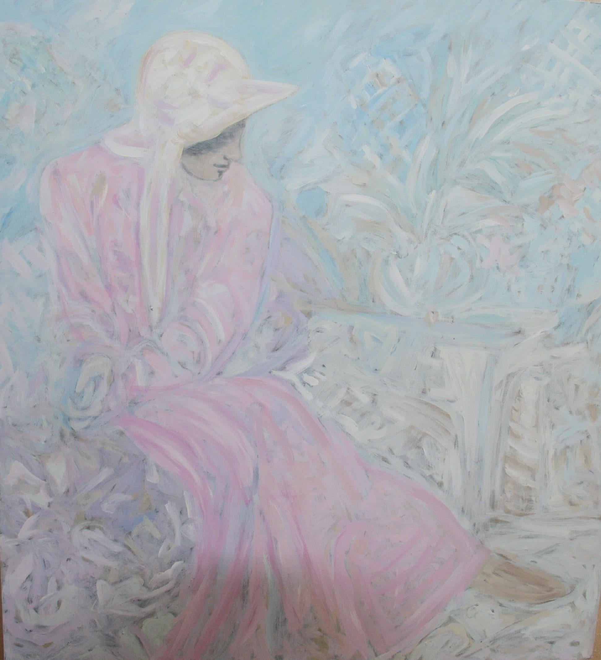 Peinture impressionniste à l'acrylique « Lady in Garden » de Brunelli - Painting de Unknown