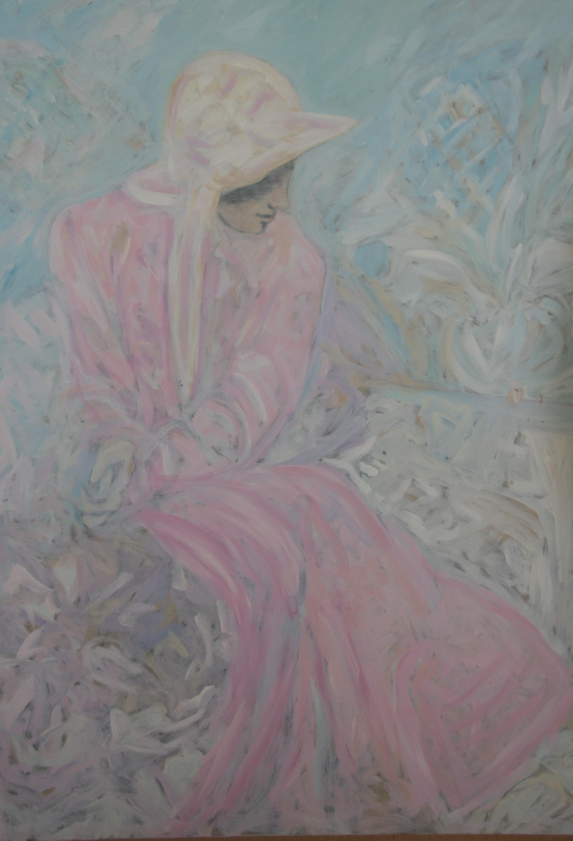 Peinture impressionniste à l'acrylique « Lady in Garden » de Brunelli en vente 1