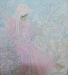 Peinture impressionniste à l'acrylique « Lady in Garden » de Brunelli