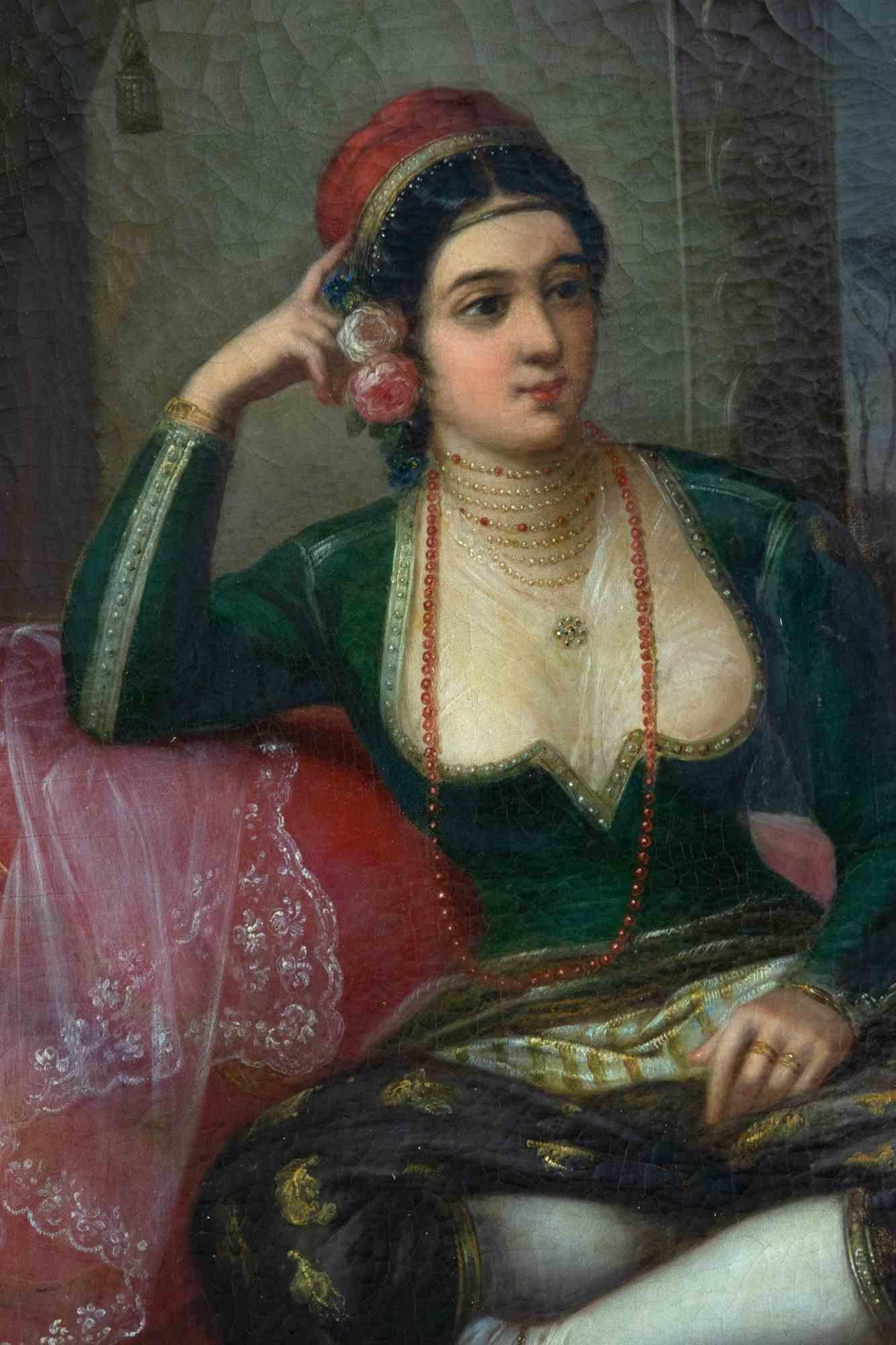 Lady in the Harem - Oil on Canvas - 19th Century - Contemporary Painting by Unknown