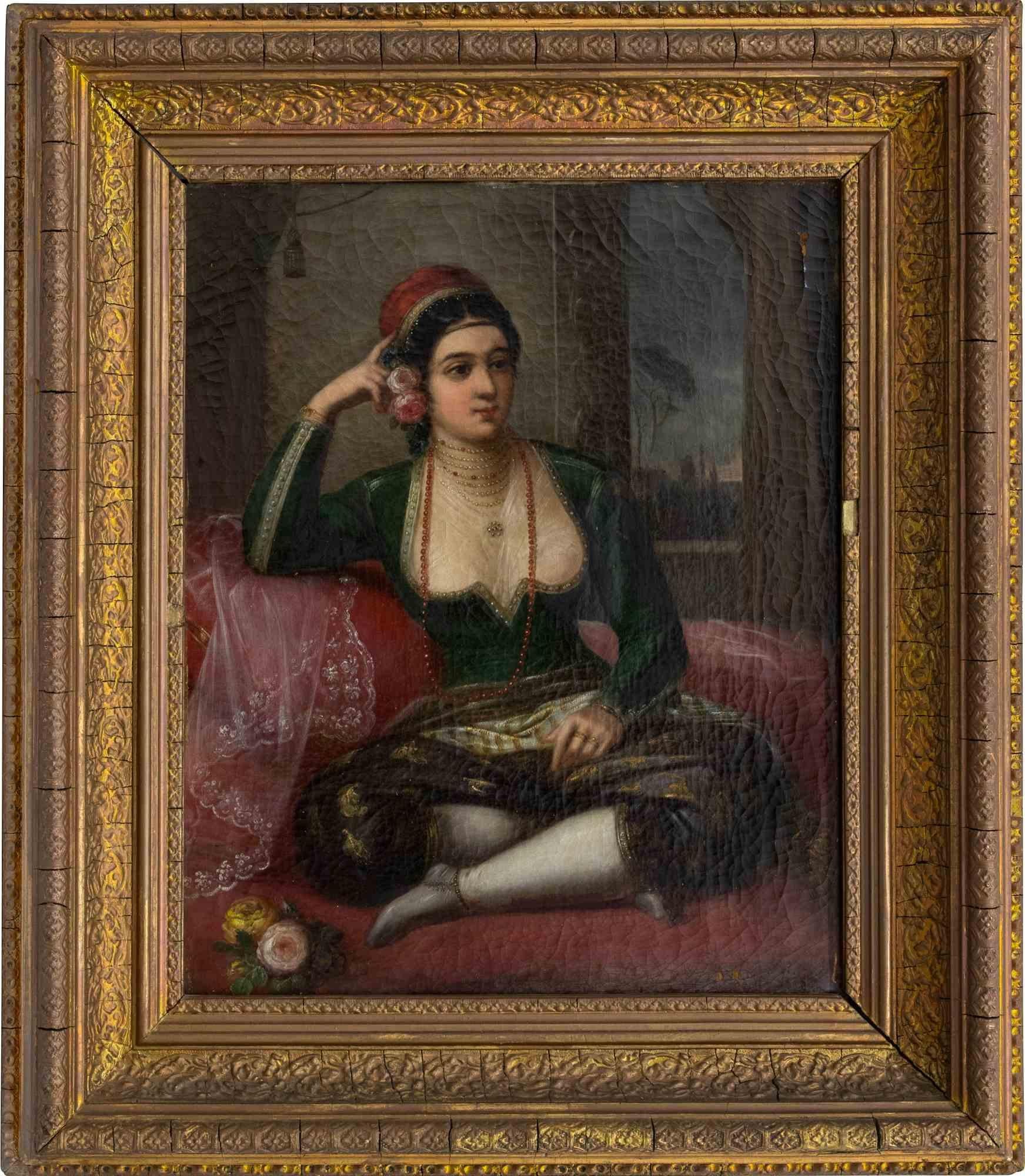 Unknown Portrait Painting - Lady in the Harem - Oil on Canvas - 19th Century