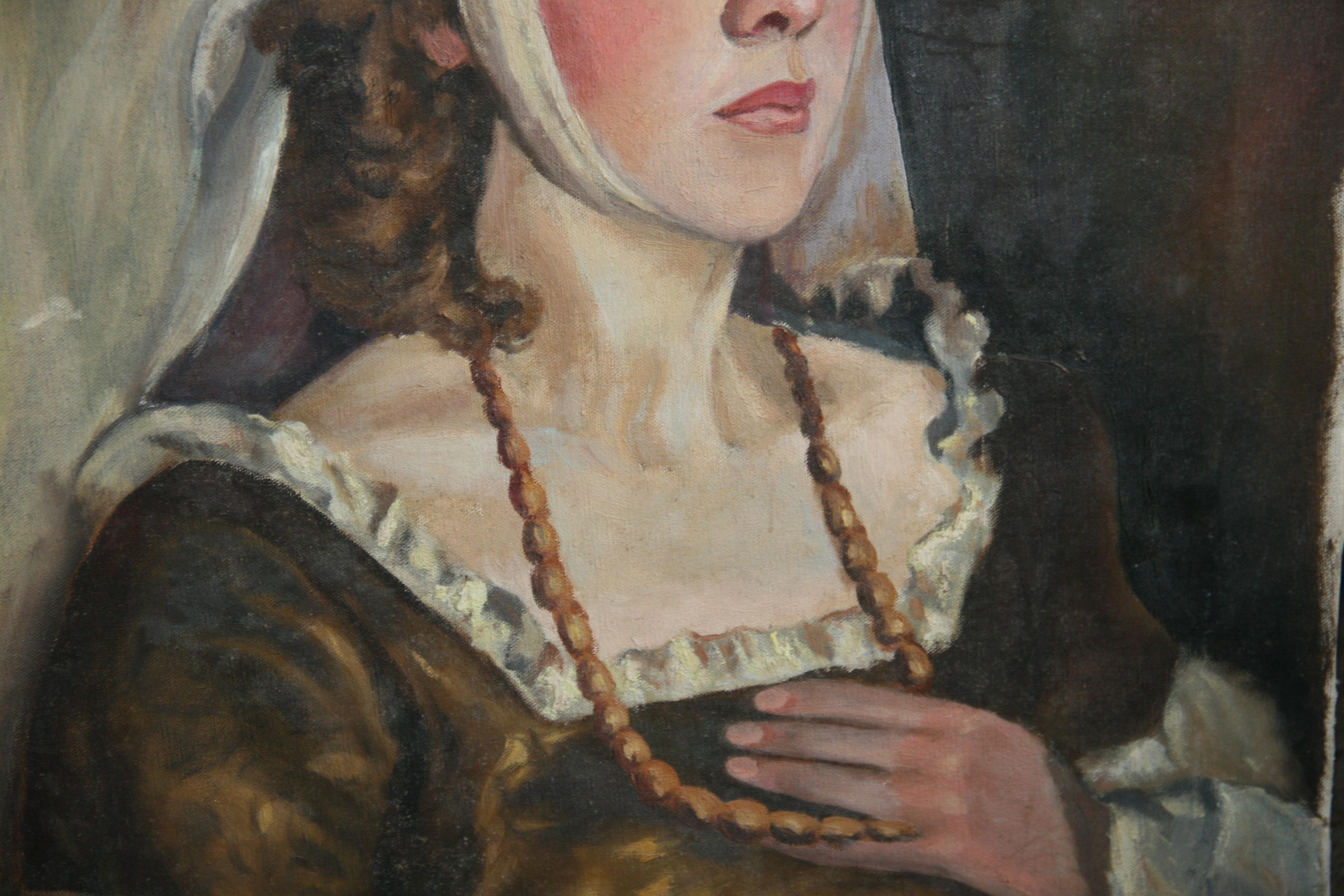 4070 Quadro a olio francese Lady in Waiting di Alfreda Klebe