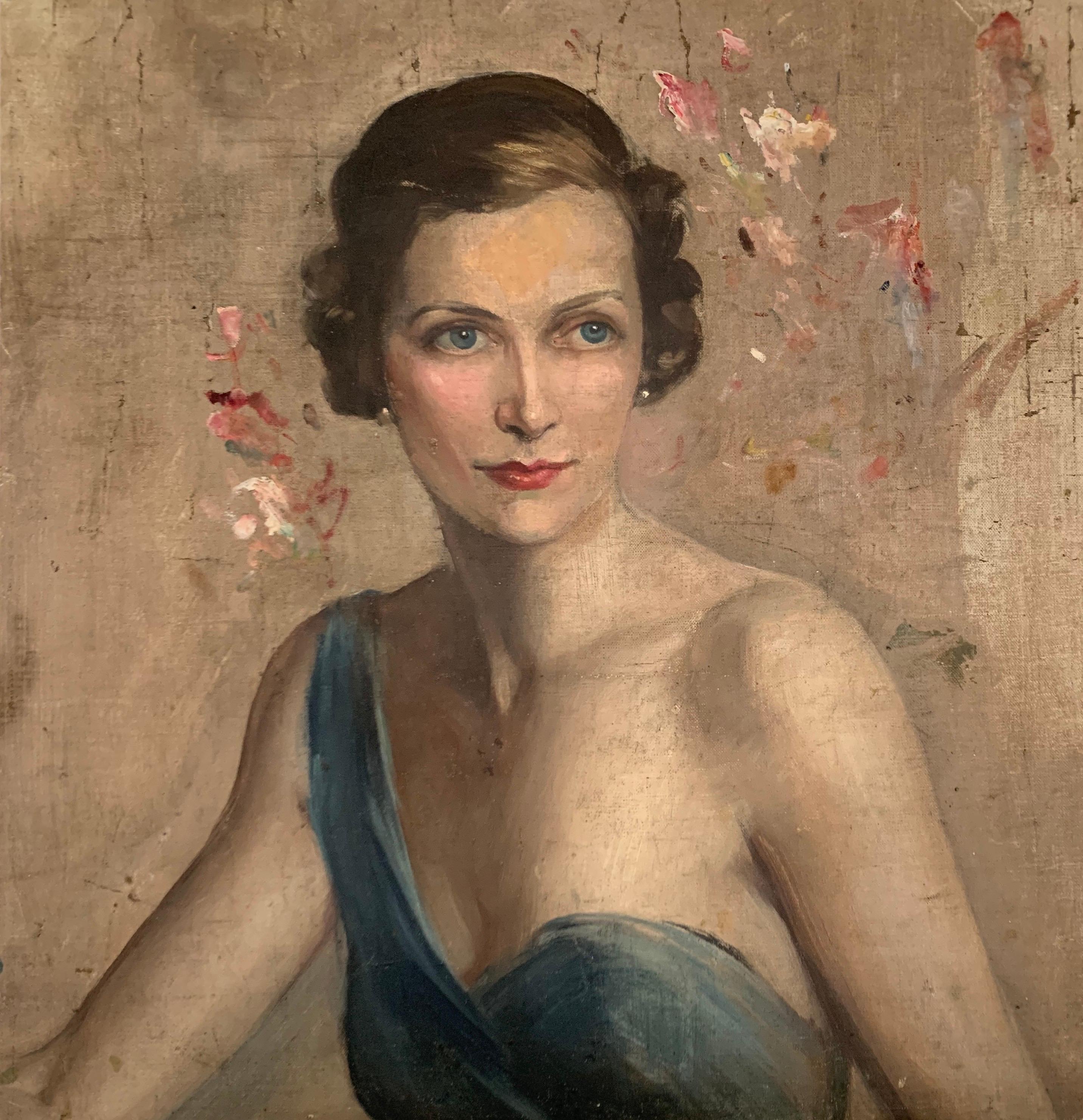 Unknown Portrait Painting - Lady Mountbatten, 1920's Portrait Oil Painting on Canvas Beautiful Original