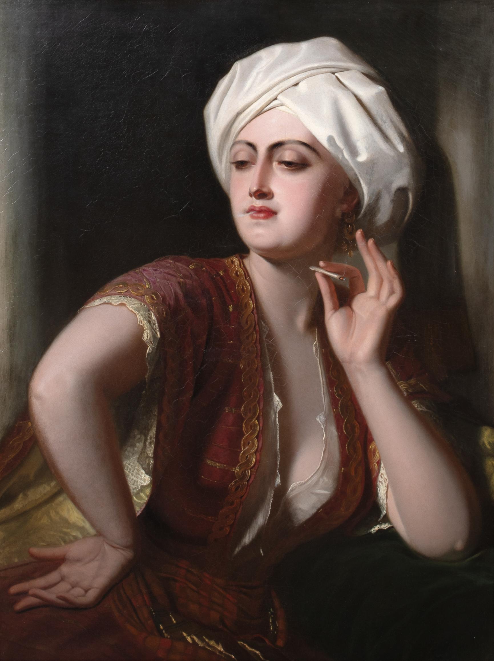 Lady Wearing a Turban Smoking, 19th Century by PHILIP VILLAMIL OF JAMAICA - Black Portrait Painting by Unknown