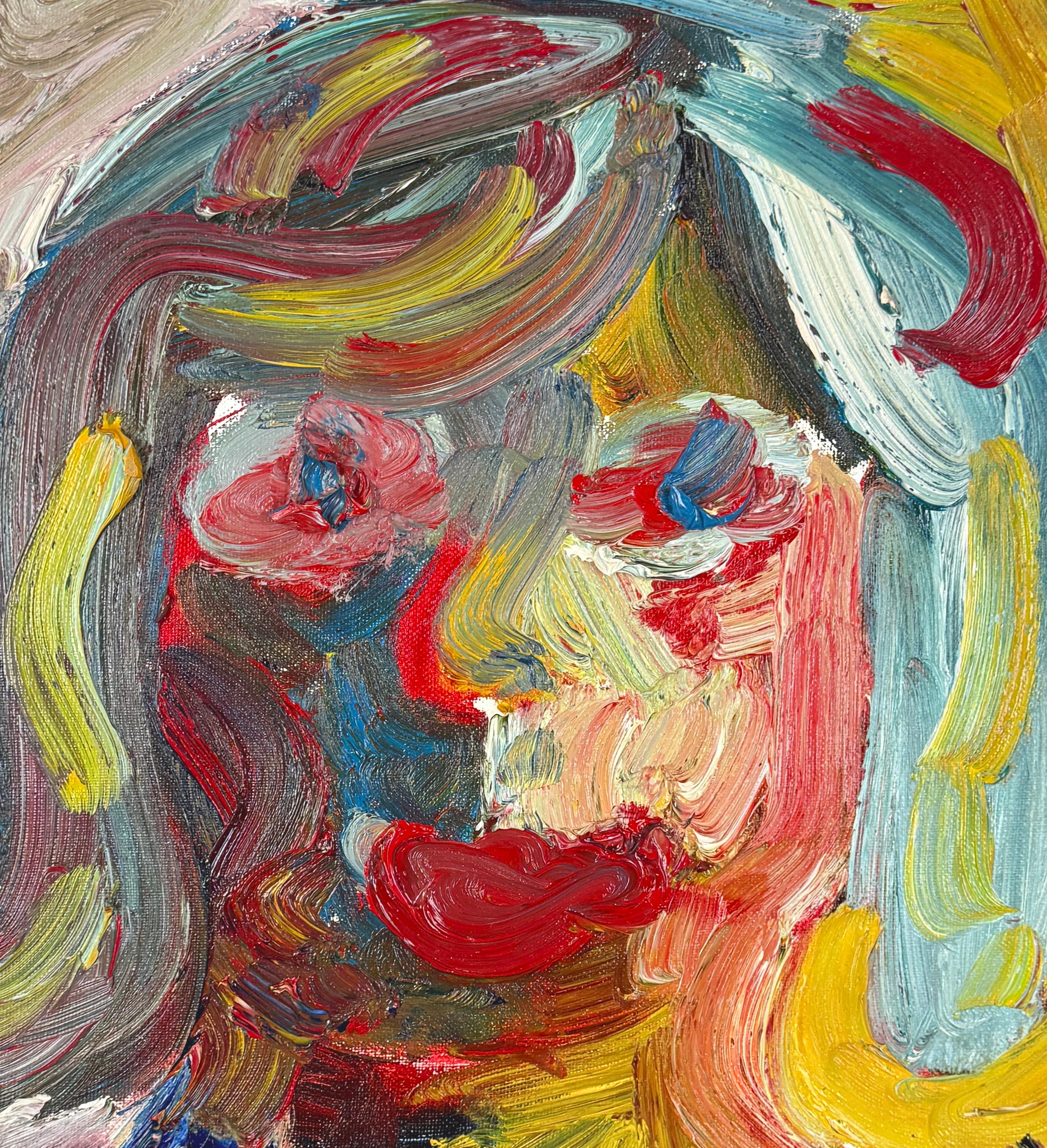 Lady with a Hat Abstract Expressionist Heavy Impasto Figurative Original Oil - Painting by Unknown