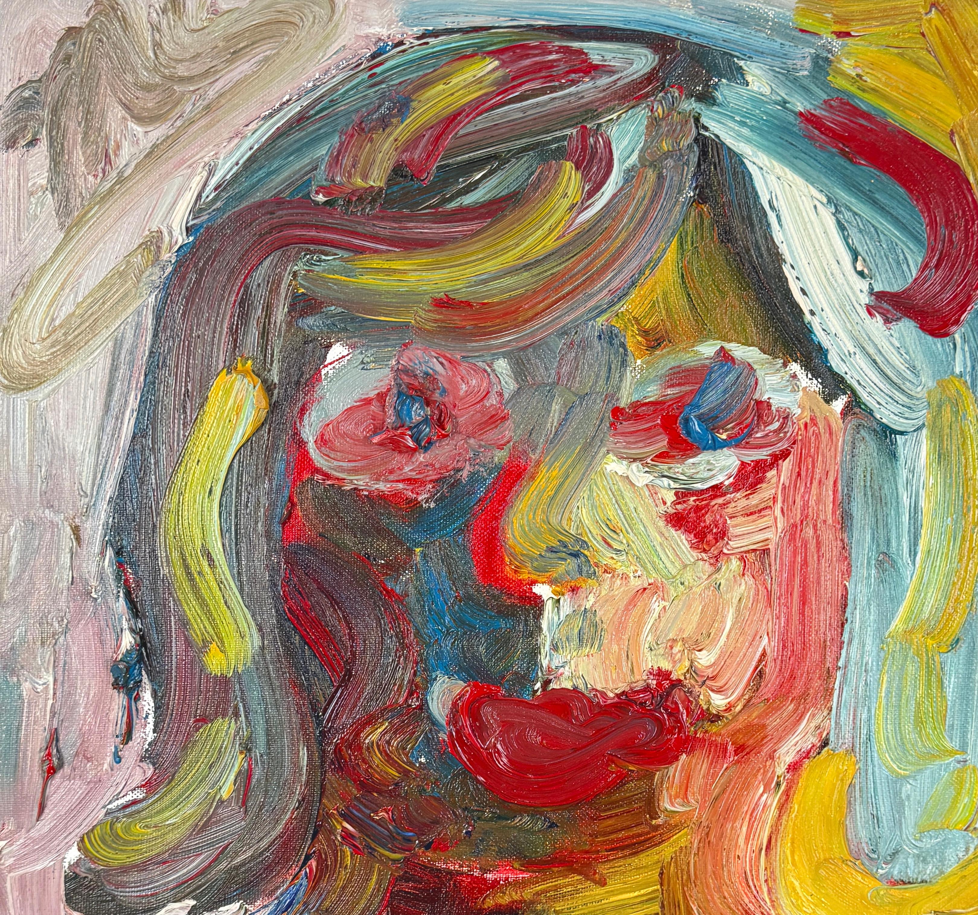 Lady with a Hat Abstract Expressionist Heavy Impasto Figurative Original Oil - Brown Figurative Painting by Unknown