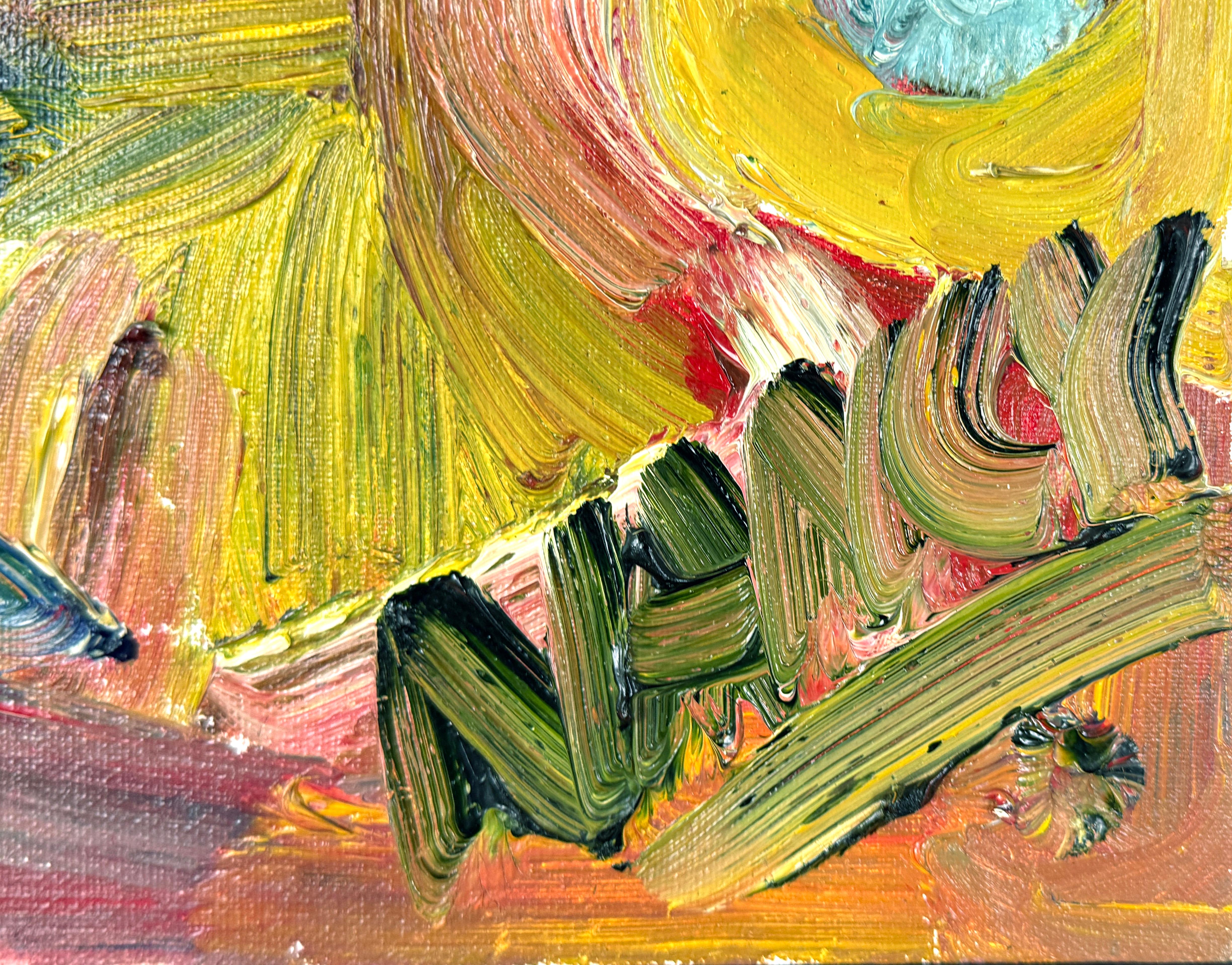 Lady with a Hat Abstract Expressionist Heavy Impasto Figurative Original Oil For Sale 1