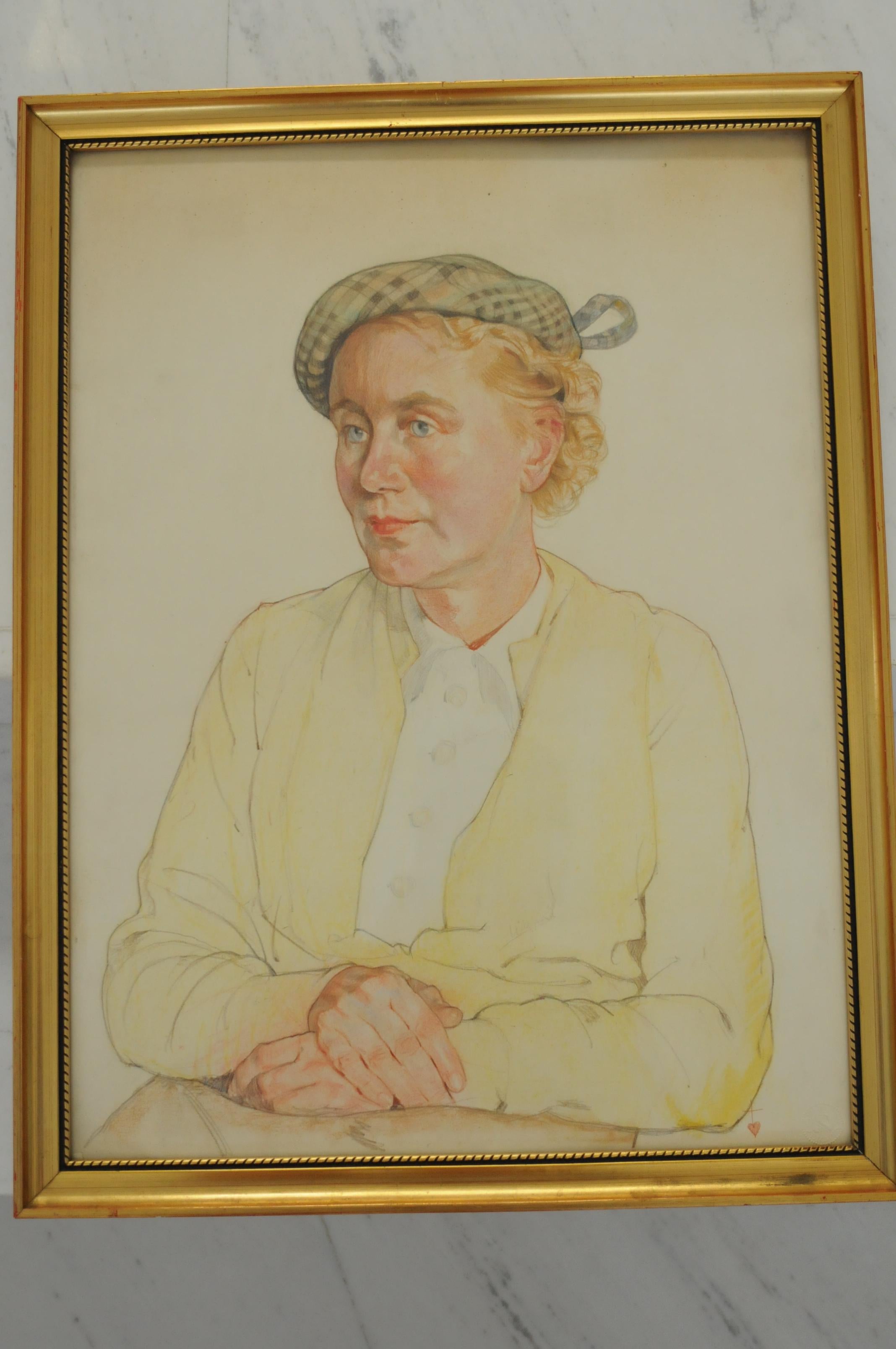 Unknown Portrait Painting - Lady with hat (Dame mit Hut)