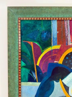 "Dame mit ihrem Vogel" - kubistisches Gemälde von James F. Giampaoli, Acryl, 1998