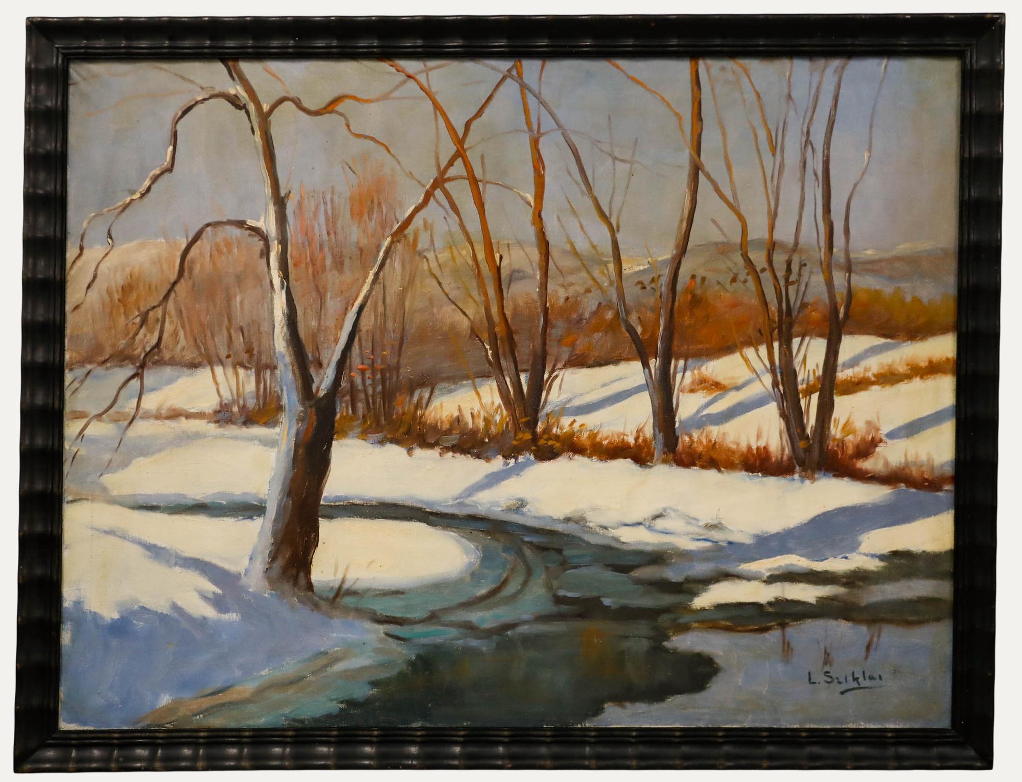 Lajos Sziklai - Mid 20th Century Oil, Snowy Landscape