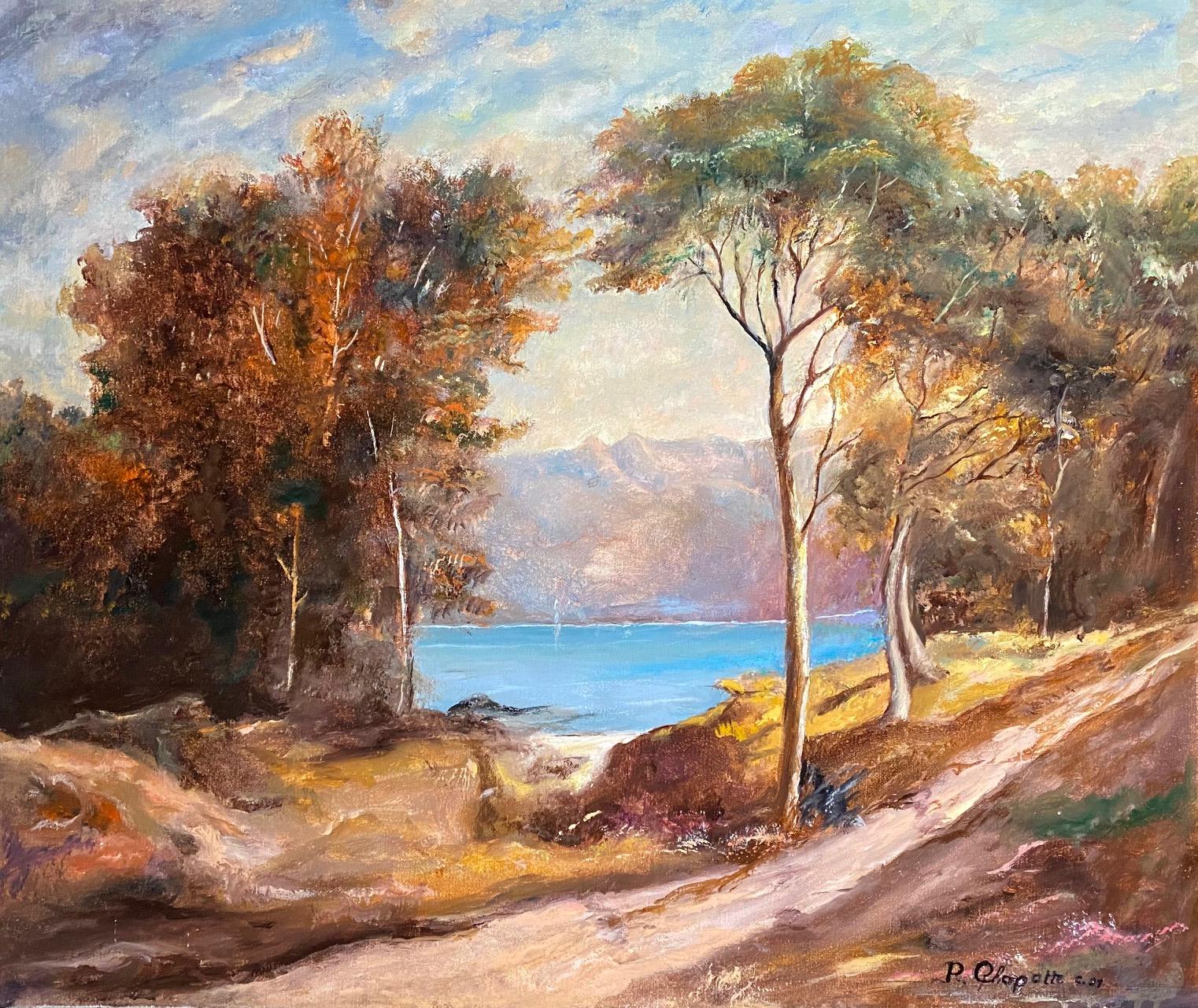 Unknown Landscape Painting - Lake and mountain landscape (1991) - Oil on canvas 44x52 cm