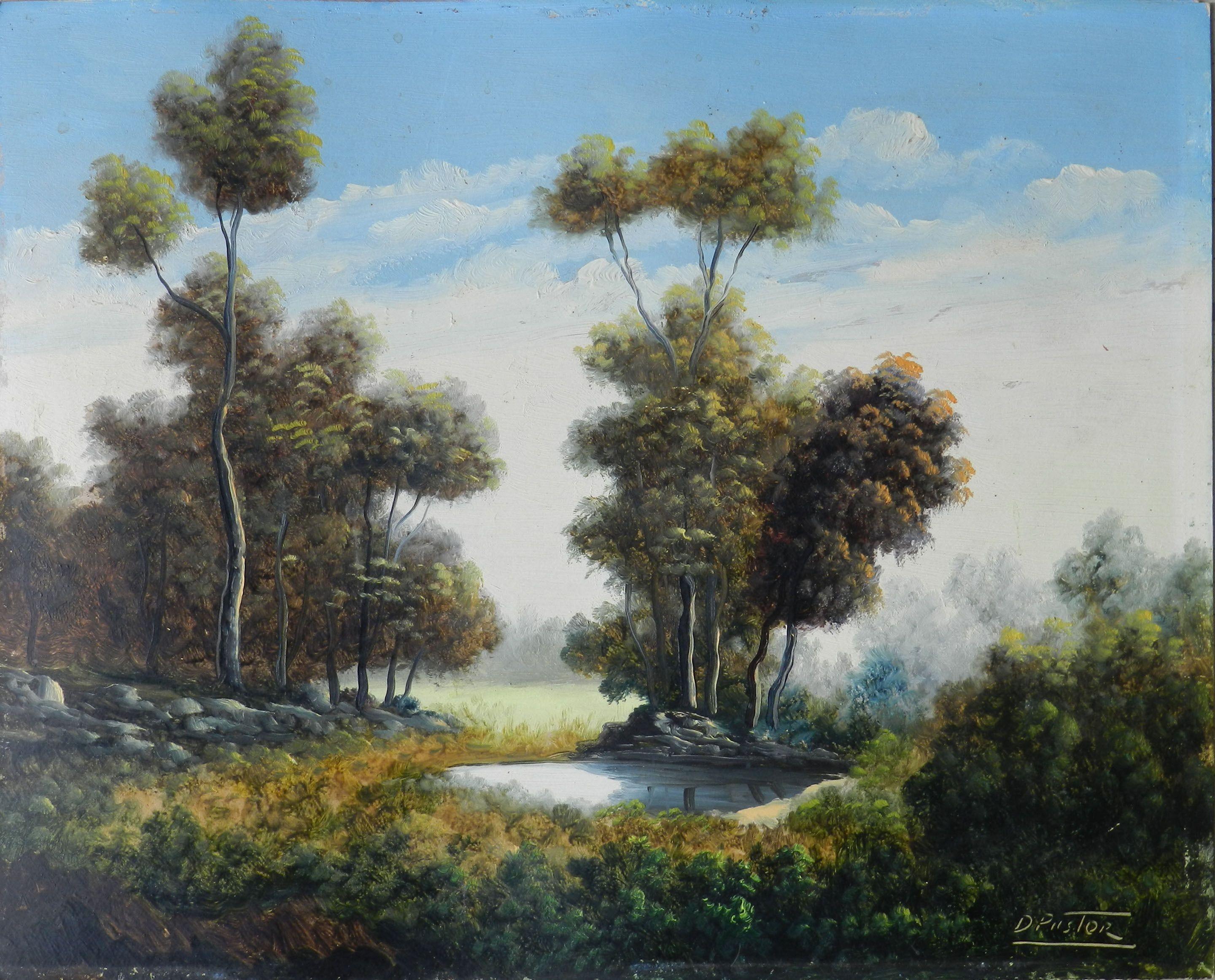 Paysage de lac par Daniel Pastor, peintre espagnol, vers 1930-40